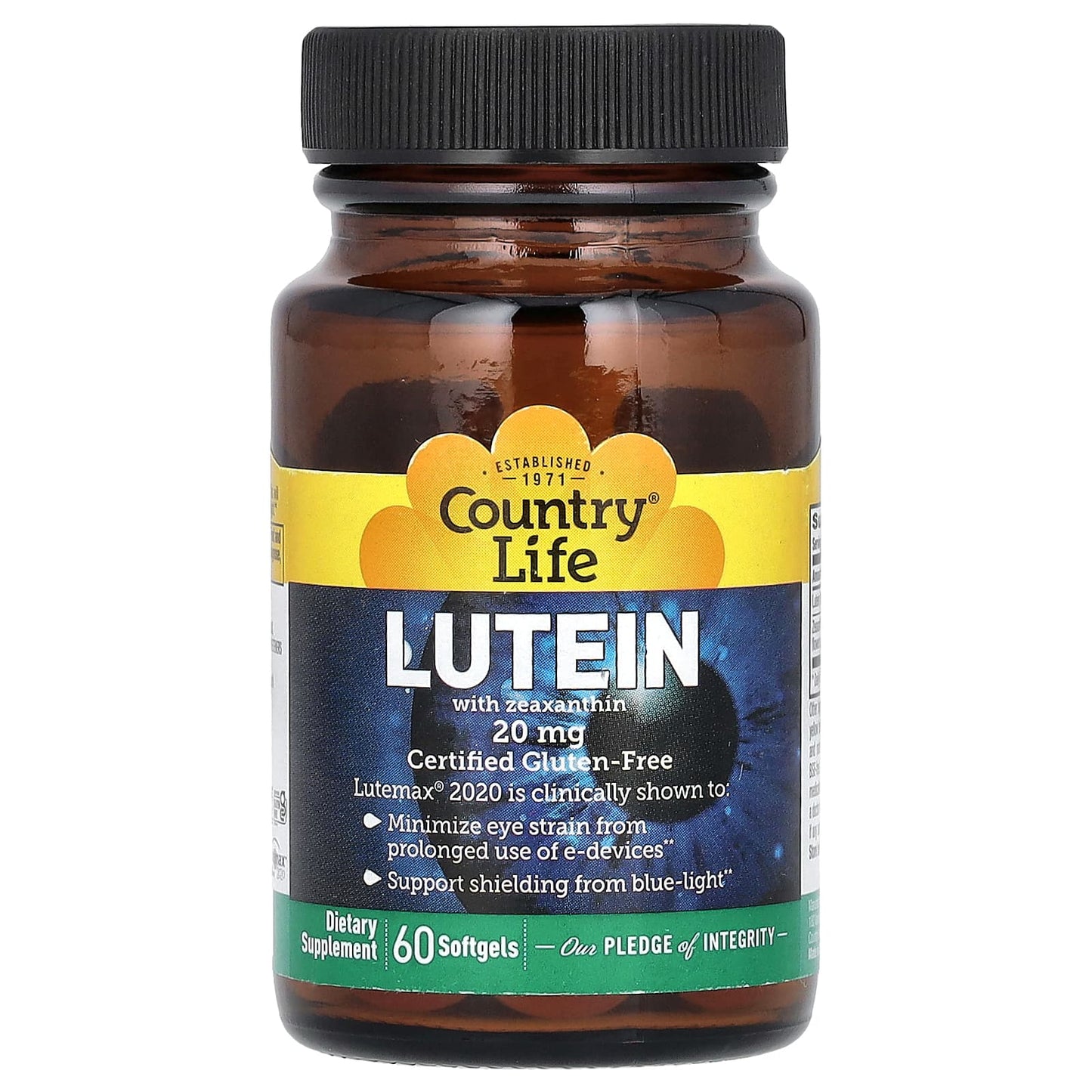 <strong>Country Life Lutein with Zeaxanthin - 20mg, 60 Softgels - Eye Health Support</strong> - Image 1
