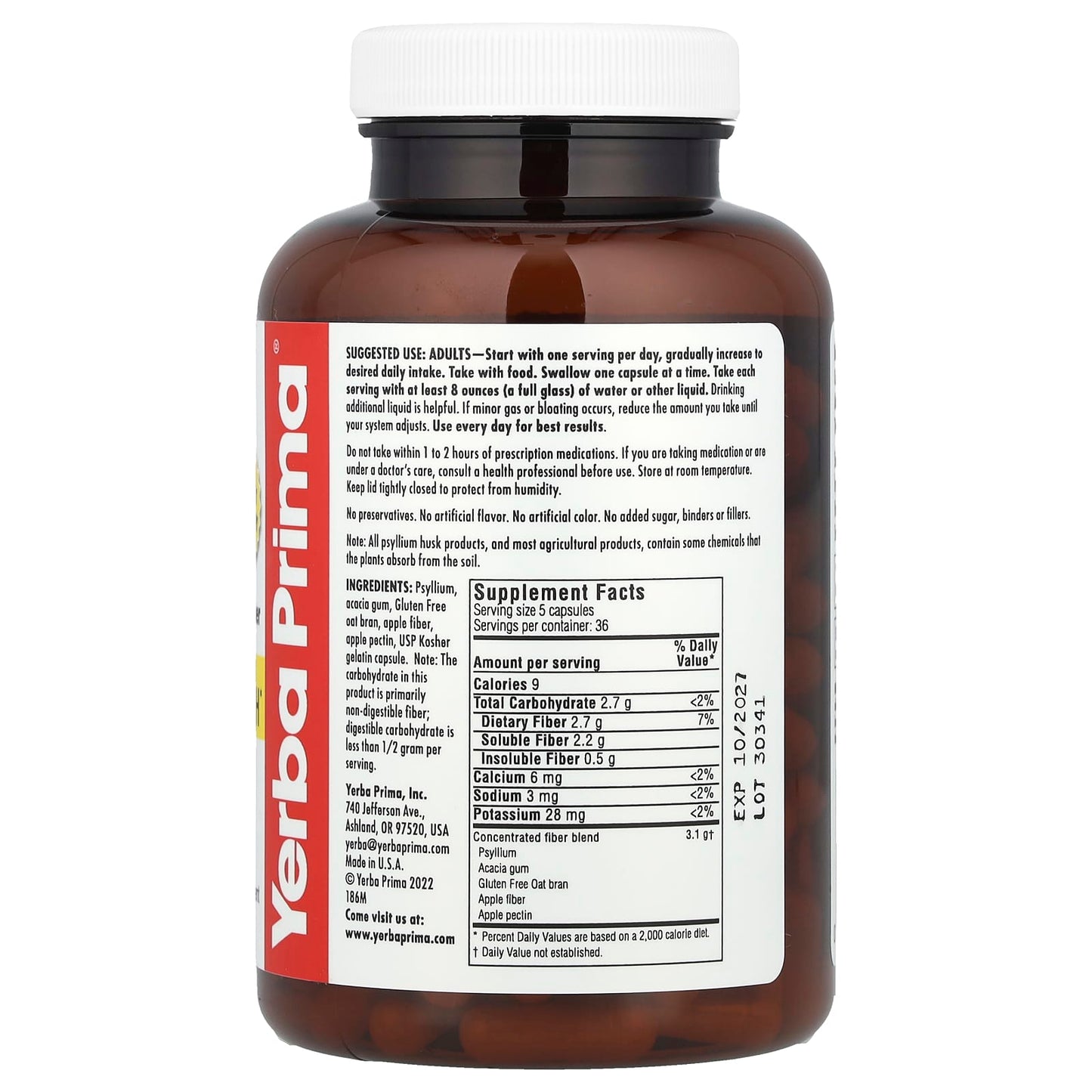 Yerba Prima, Soluble Fiber Caps, 180 Capsules - Image 2