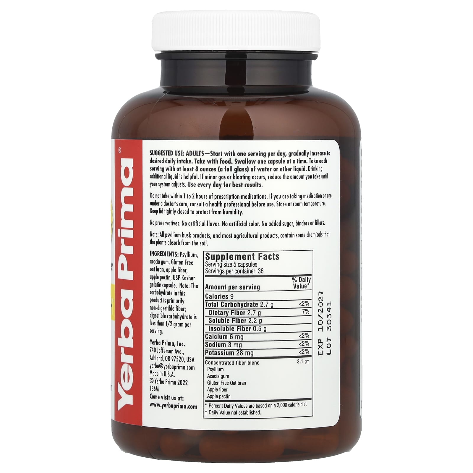 Yerba Prima, Soluble Fiber Caps, 180 Capsules - Image 2