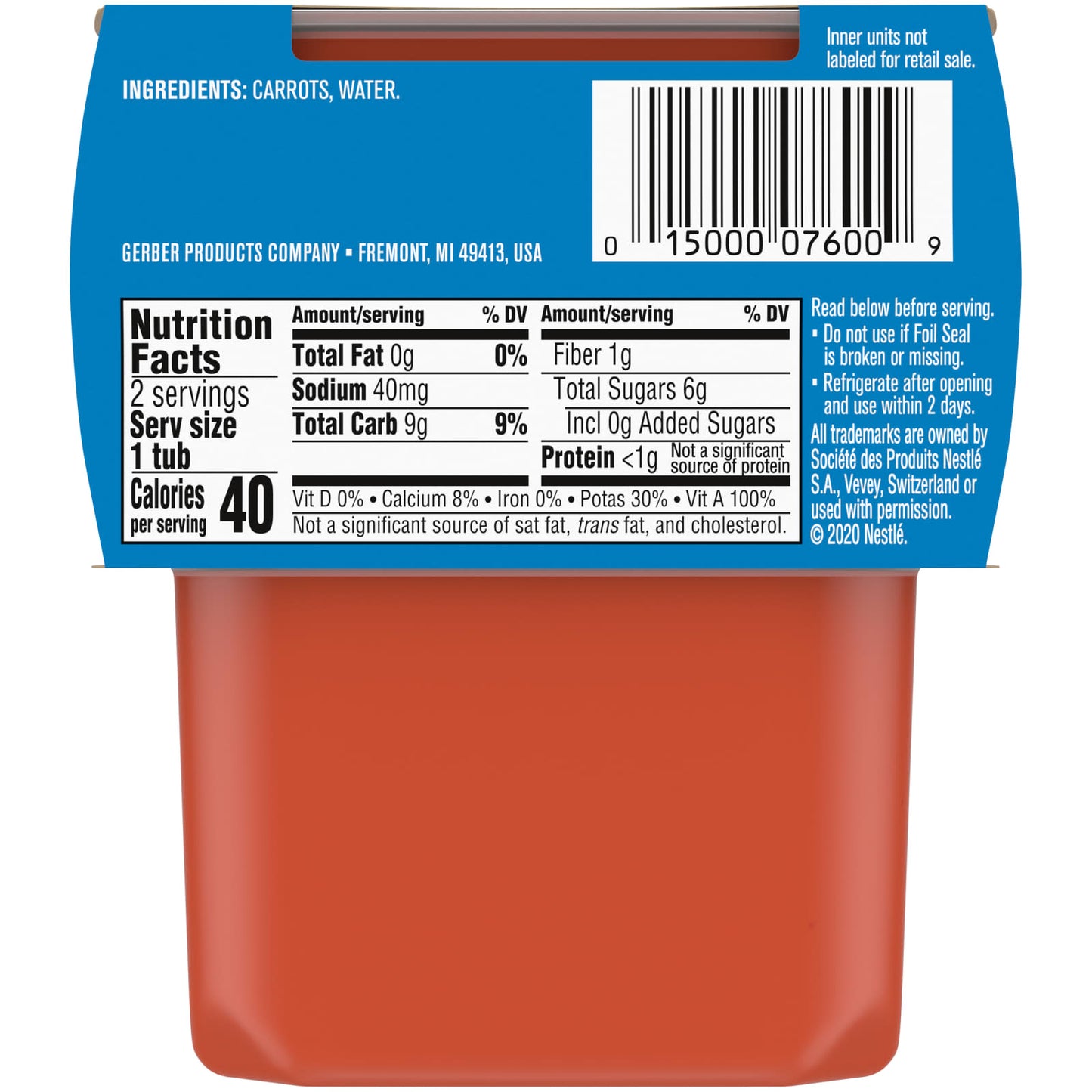 Gerber Natural Carrots for Baby, 2nd Foods, 2-Pack, 4 oz Each - Image 2