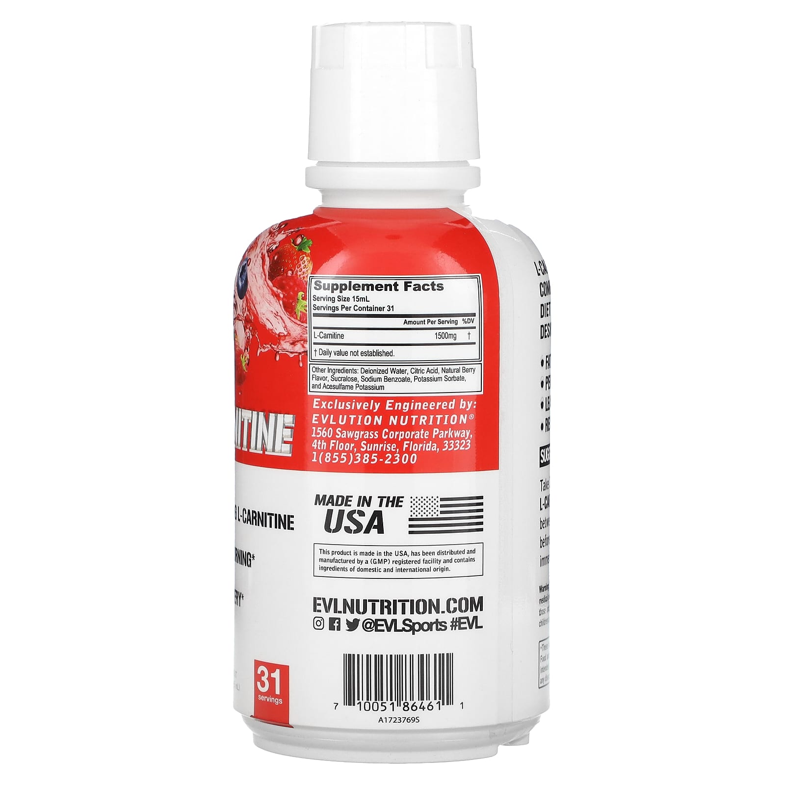 EVLution L-Carnitine Fat Burning Supplement, Berry, 16 fl oz - Image 2