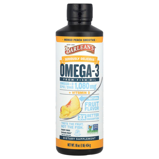 Barlean's Omega-3 Fish Oil + Vitamin D Mango Peach Smoothie 16 oz - Image 1