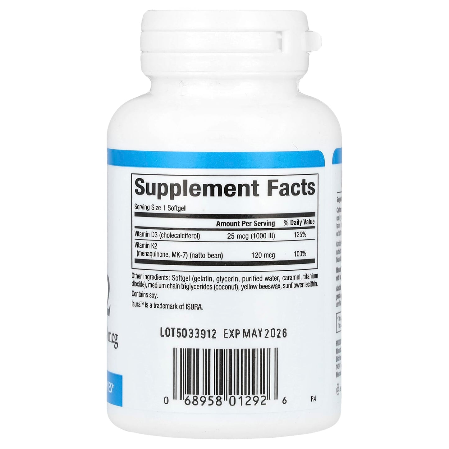 Natural Factors, Vitamin D3 & K2, 25 mcg (1,000 IU) & 120 mcg, 60 Softgels - Image 2
