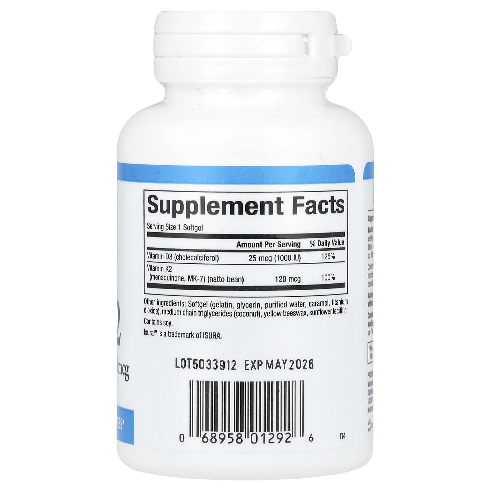 Natural Factors, Vitamin D3 & K2, 25 mcg (1,000 IU) & 120 mcg, 60 Softgels - Image 2