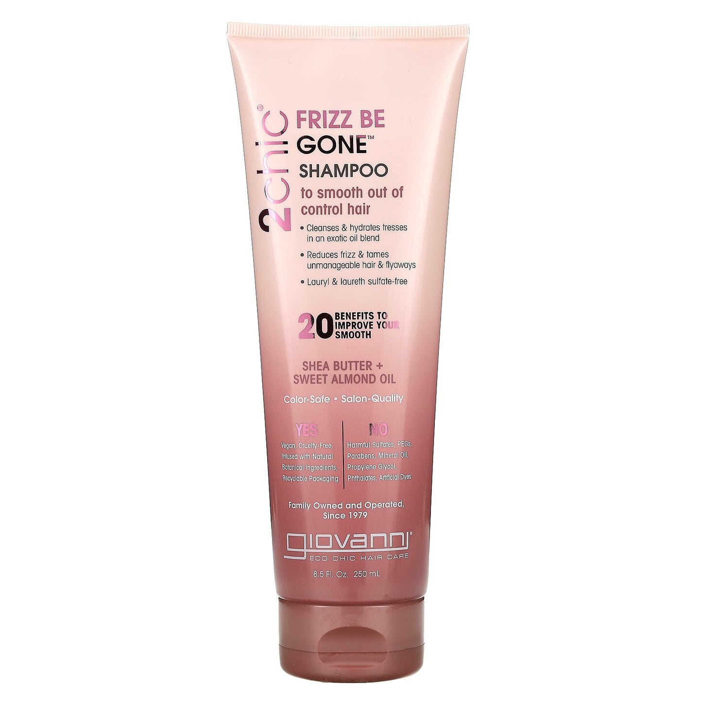 Giovanni 2chic Frizz Be Gone Shampoo, Shea Butter & Sweet Almond Oil, 8.5 oz - Image 1