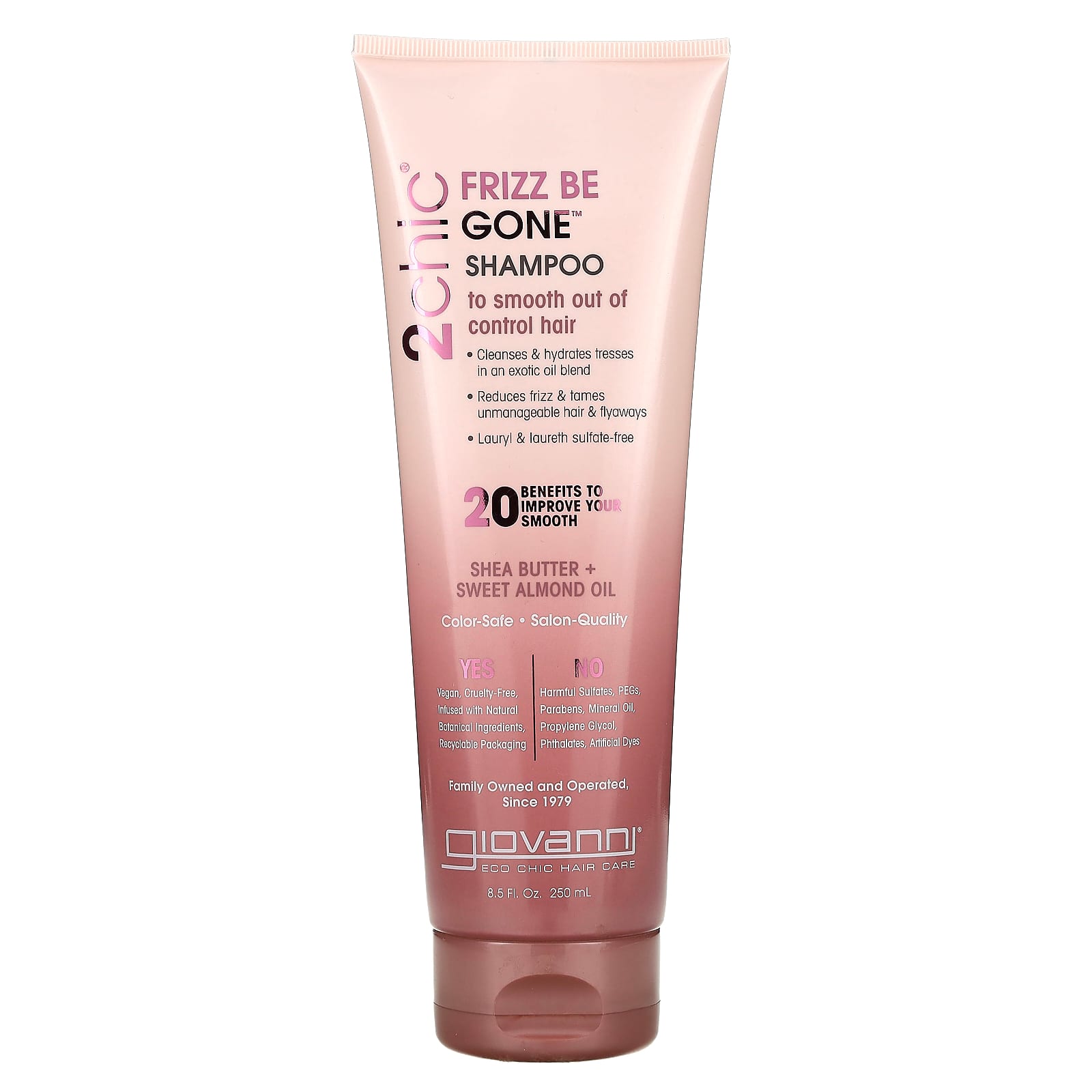 Giovanni 2chic Frizz Be Gone Shampoo, Shea Butter & Sweet Almond Oil, 8.5 oz - Image 1