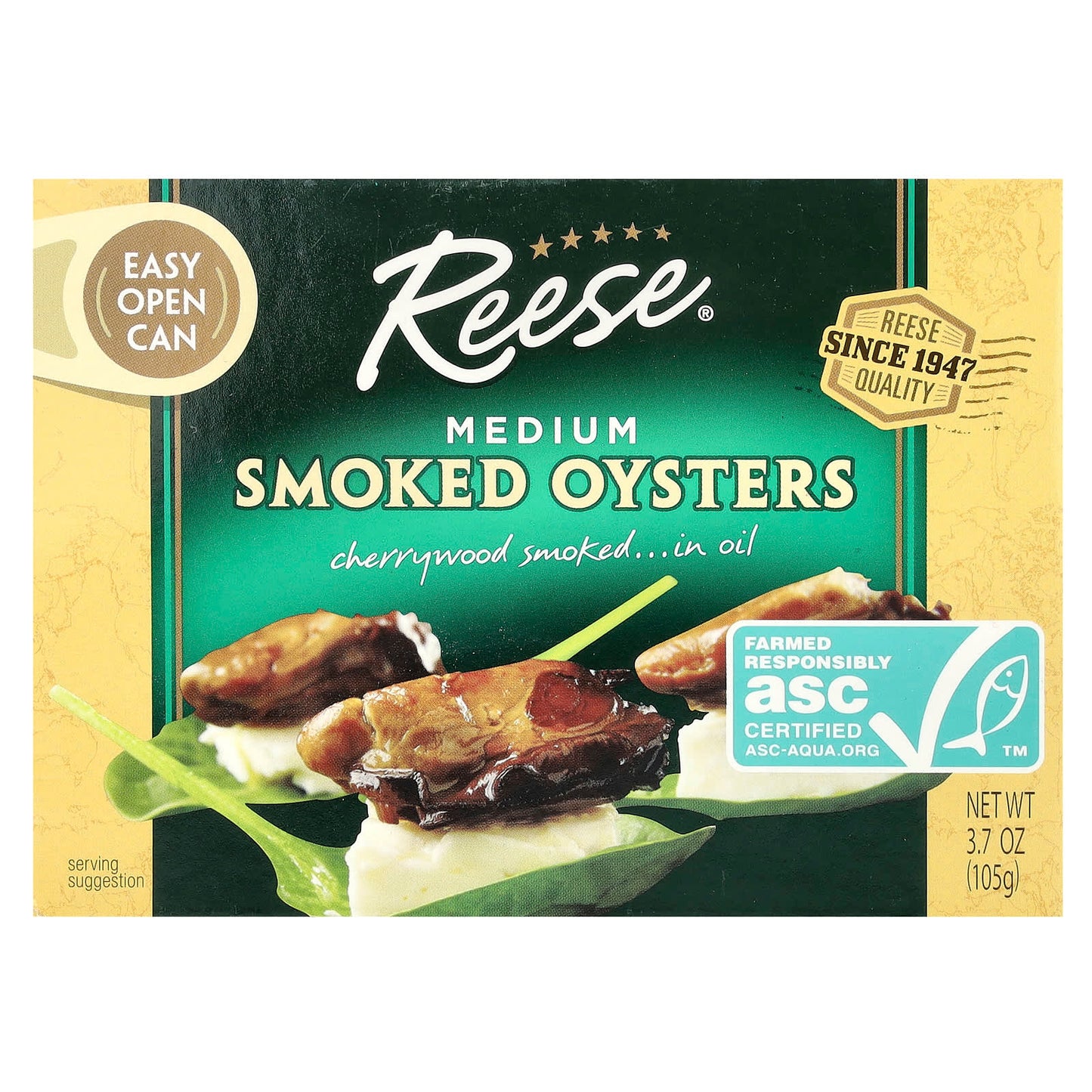 Reese, Medium Smoked Oysters, 3.7 oz (105 g) - Image 1