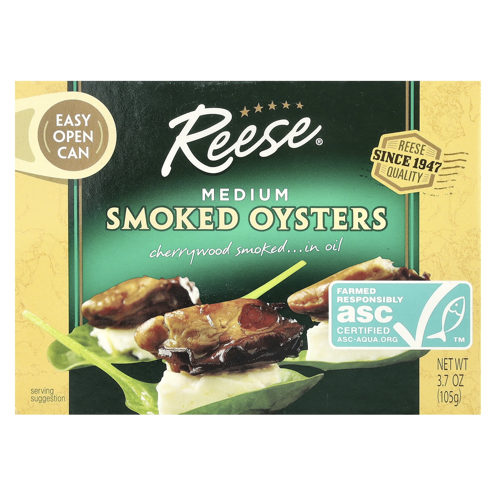Reese, Medium Smoked Oysters, 3.7 oz (105 g) - Image 1