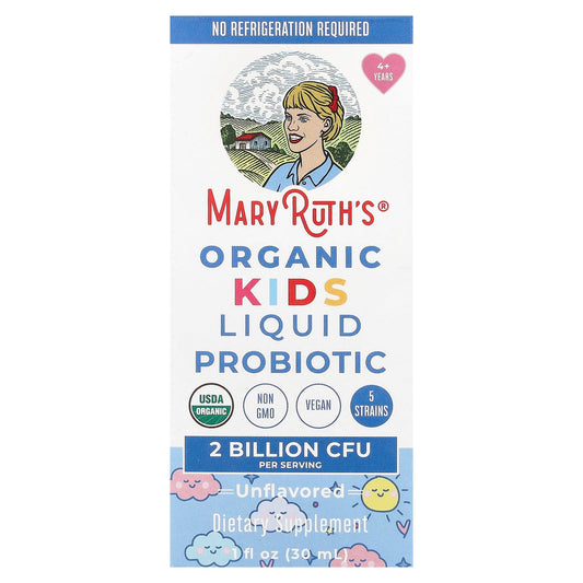 MaryRuth's, Organic Kids Liquid Probiotic, 4 + Years, Unflavored, 2 Billion CFU, 1 fl oz (30 ml) - Image 1