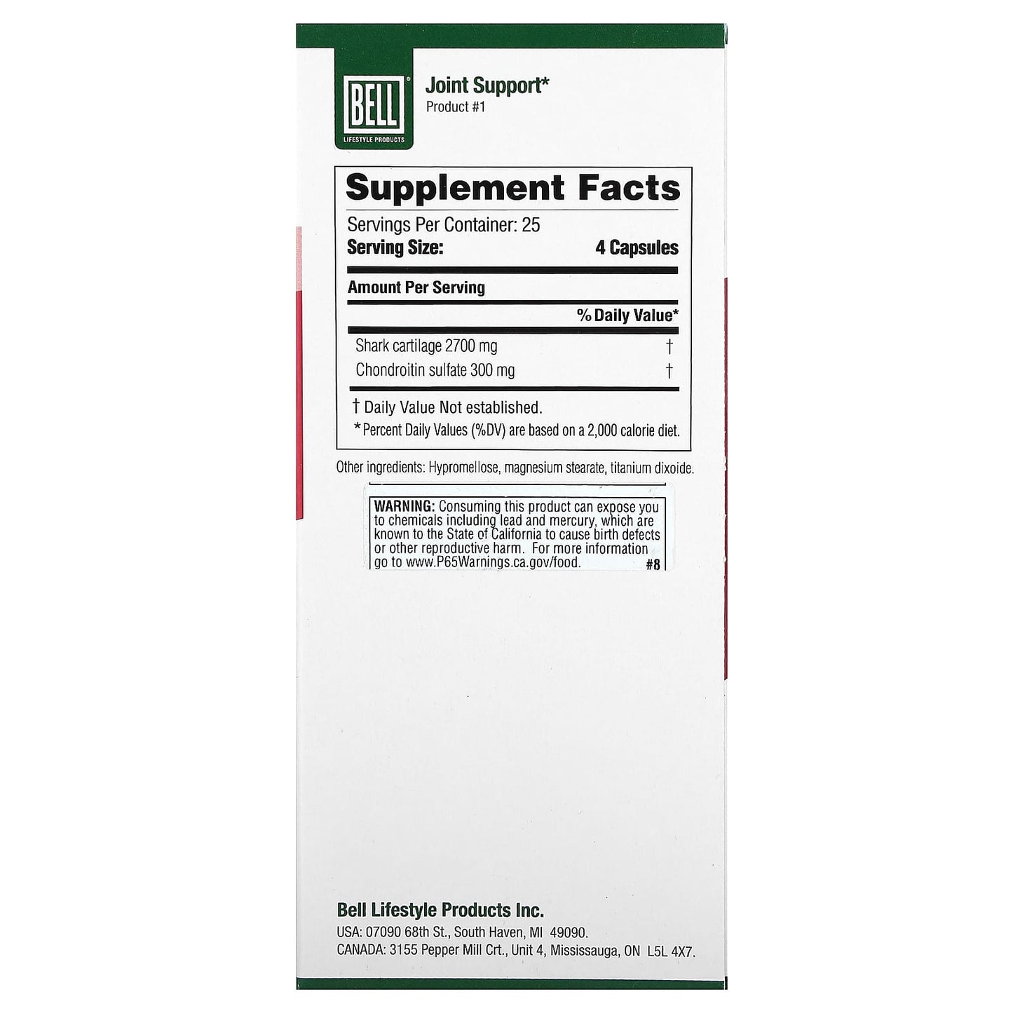 Bell Lifestyle Joint Support, 100 Veggie Capsules, Shark Cartilage for Joint Health - Image 2