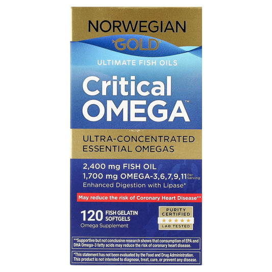 Renew Life, Norwegian Gold®, Critical Omega™ Fish Oil, 120 Fish Gelatin Softgels (850 mg per Softgel) - Image 1