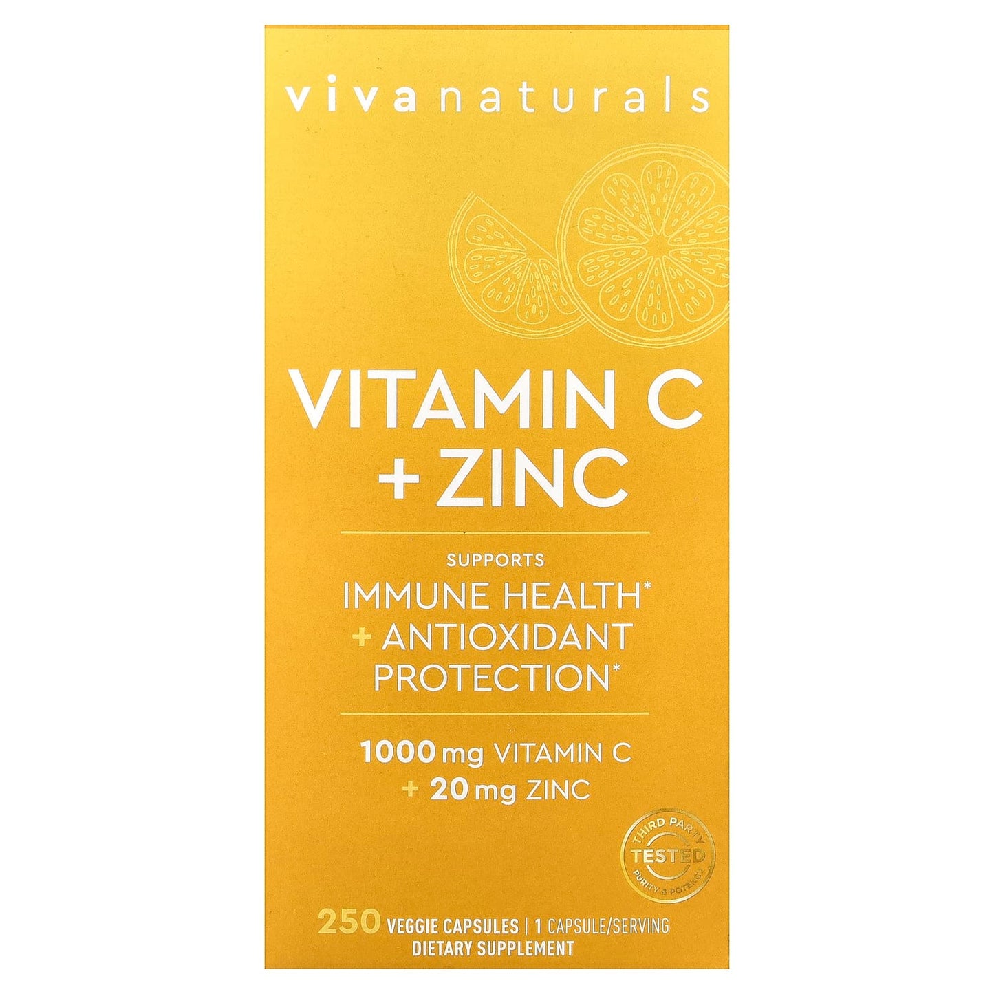 Viva Naturals, Vitamin C + Zinc, 250 Veggie Capsules - Image 1