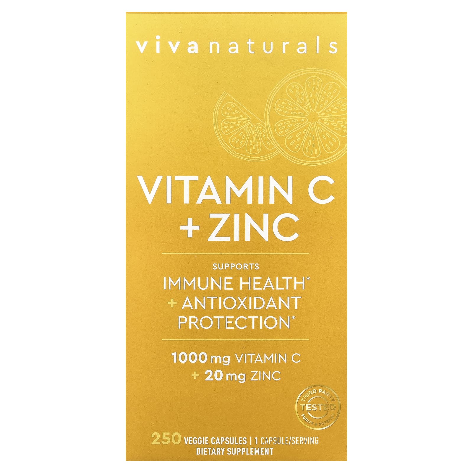 Viva Naturals, Vitamin C + Zinc, 250 Veggie Capsules - Image 1