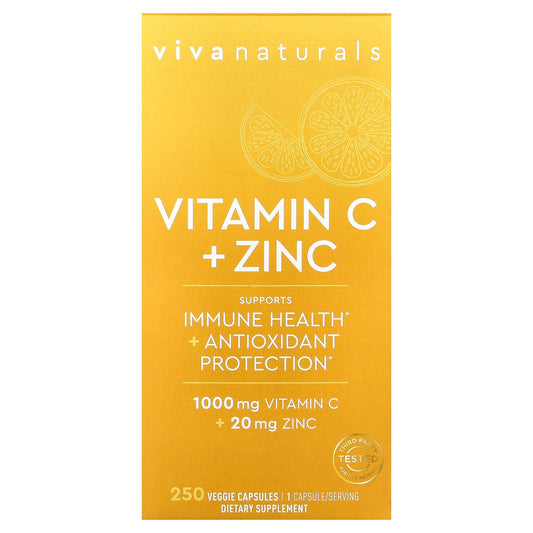 Viva Naturals, Vitamin C + Zinc, 250 Veggie Capsules - Image 1