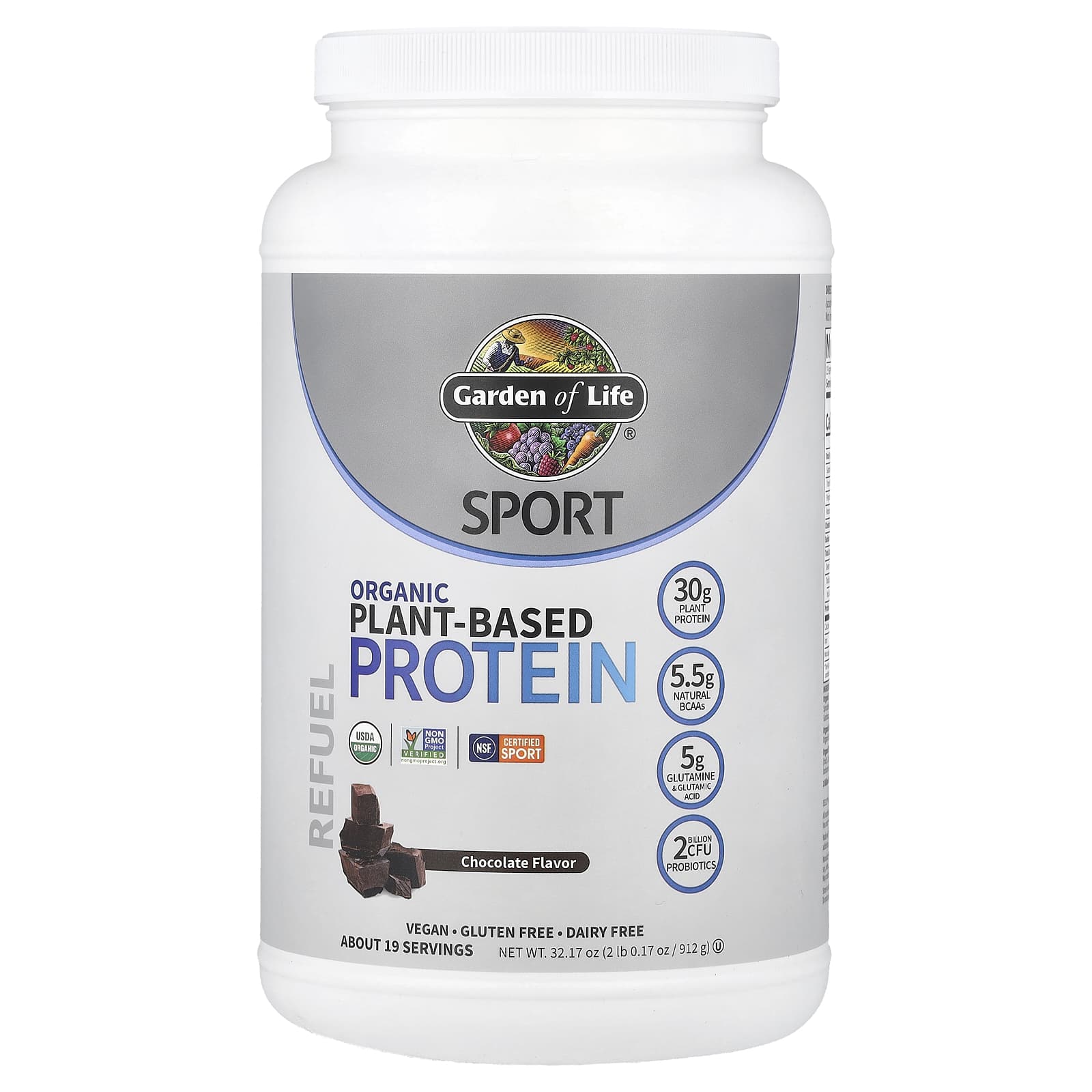 Garden of Life Organic Plant-Based Protein Powder, Chocolate, 2 lb - Image 1