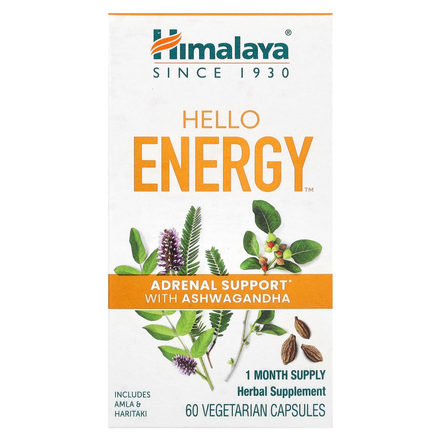 Adrenal Support with Ashwagandha - Hello Energy by Himalaya - 60 Veg Capsules - Image 1