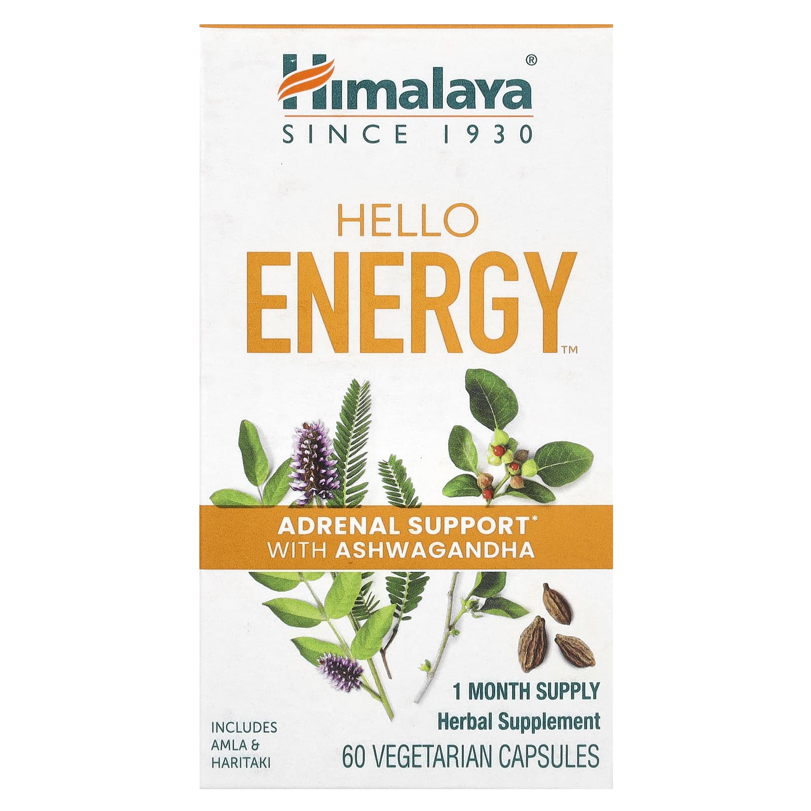 Adrenal Support with Ashwagandha - Hello Energy by Himalaya - 60 Veg Capsules - Image 1