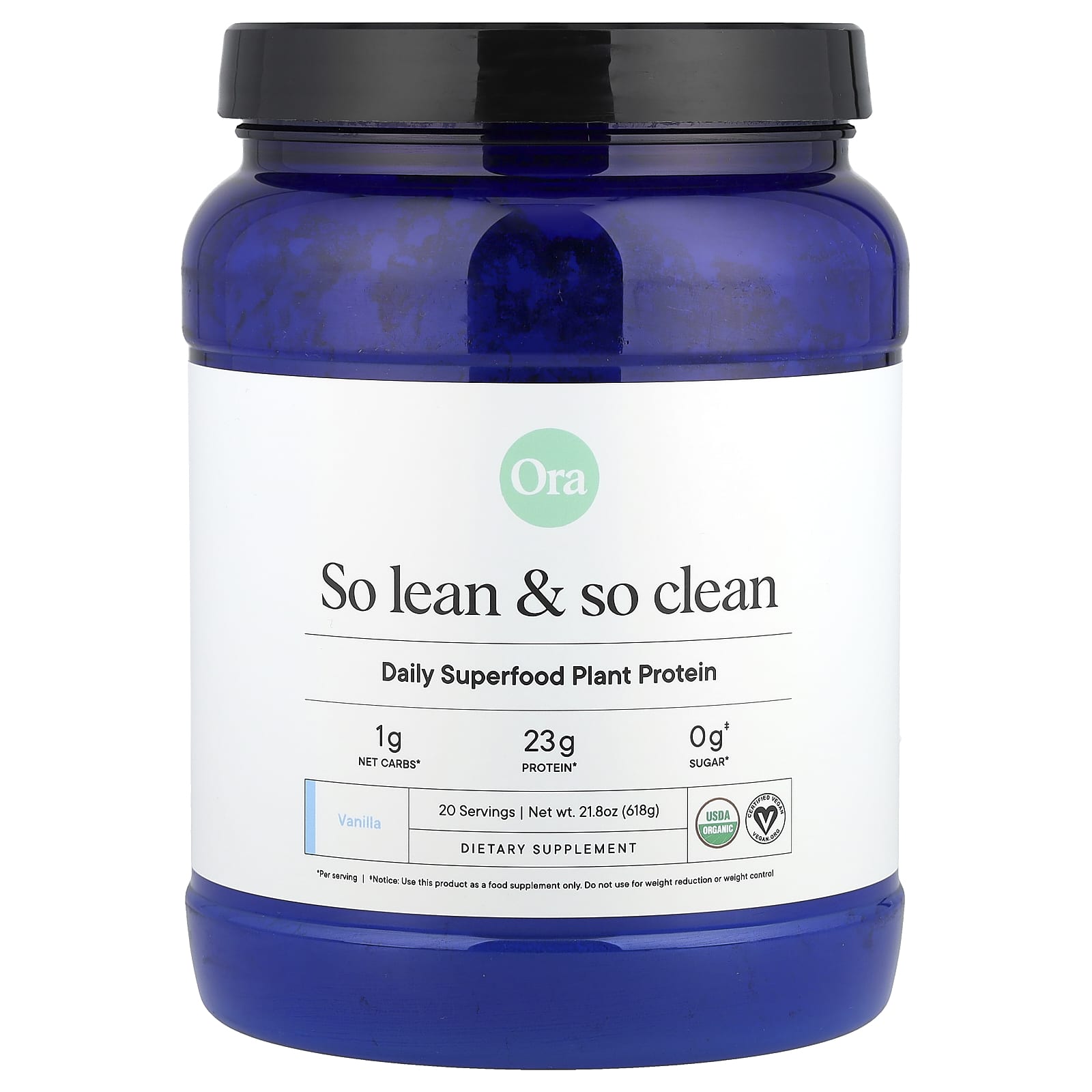 Ora, So Lean & So Clean, Daily Superfood Plant Protein, Vanilla, 21.8 oz (618 g) - Image 1
