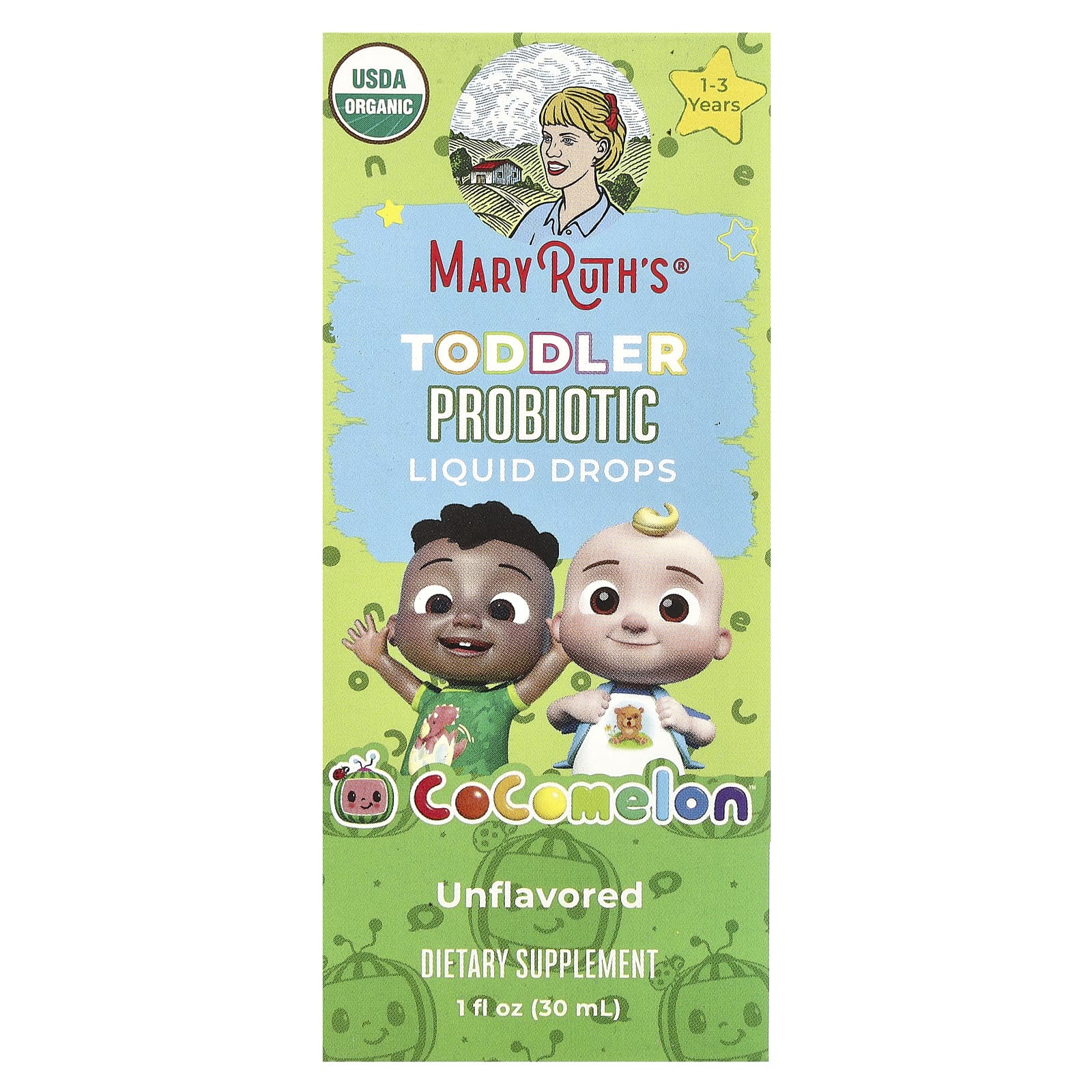 MaryRuth's, Toddler Probiotic Liquid Drops, Cocomelon™, For Ages 1-3 Years, Unflavored, 1 fl oz (30 ml) - Image 1
