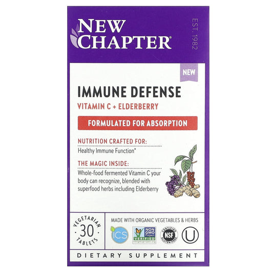 New Chapter, Immune Defense, Vitamin C + Elderberry, 30 Vegetarian Tablets - Image 1