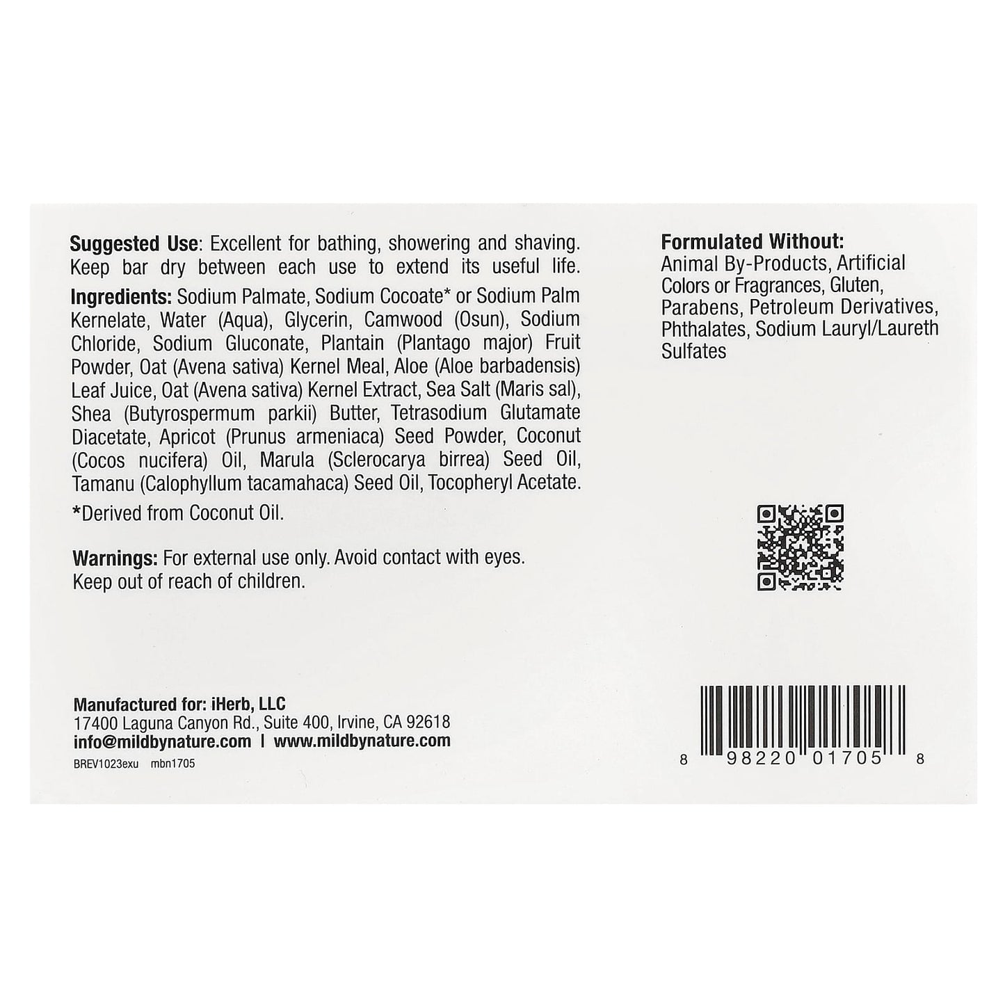 Nourishing Unscented Exfoliating Bar Soap by Mild By Nature, 5 oz (141g) - Image 2