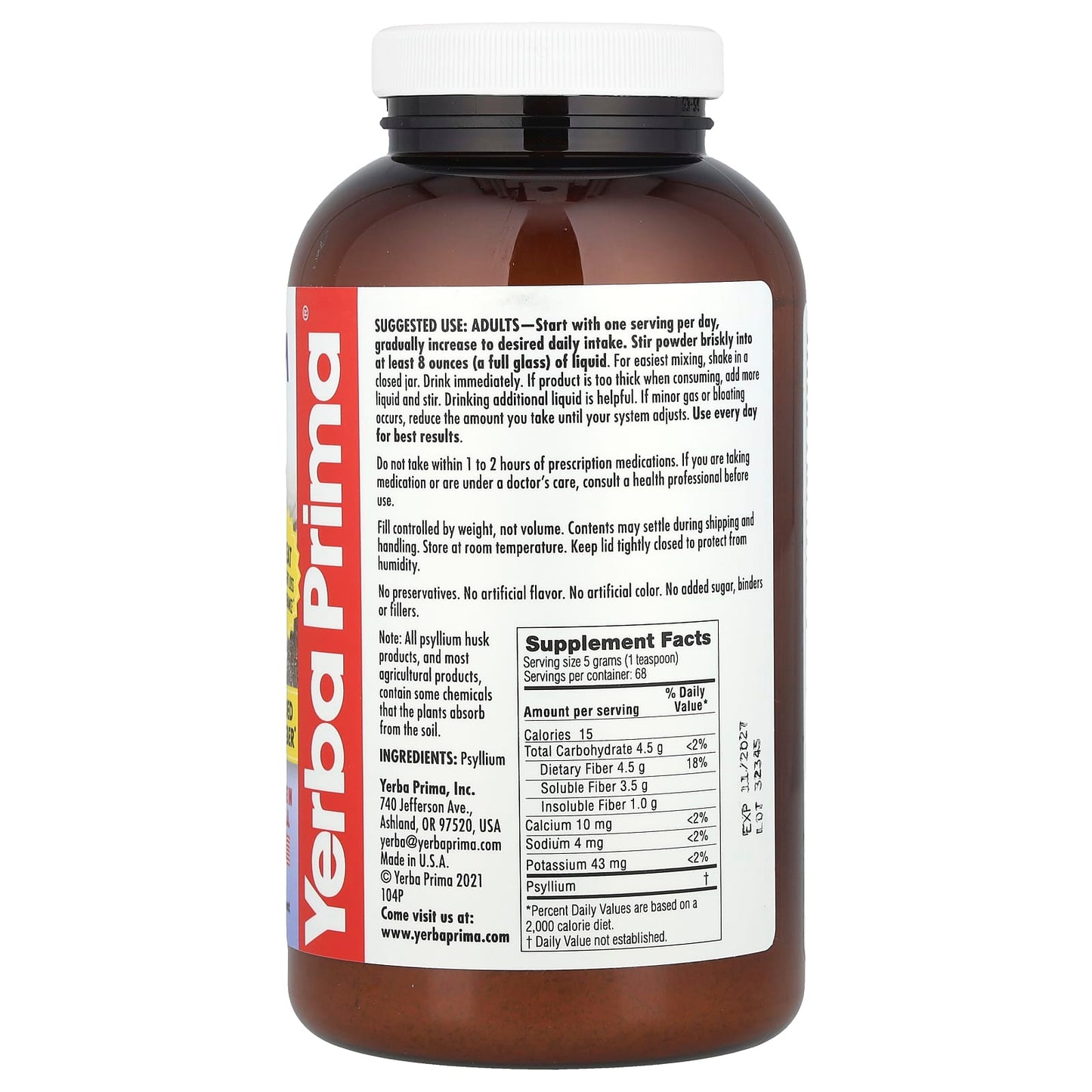 Yerba Prima, Psyllium Husks Powder, 12 oz (340 g) - Image 2