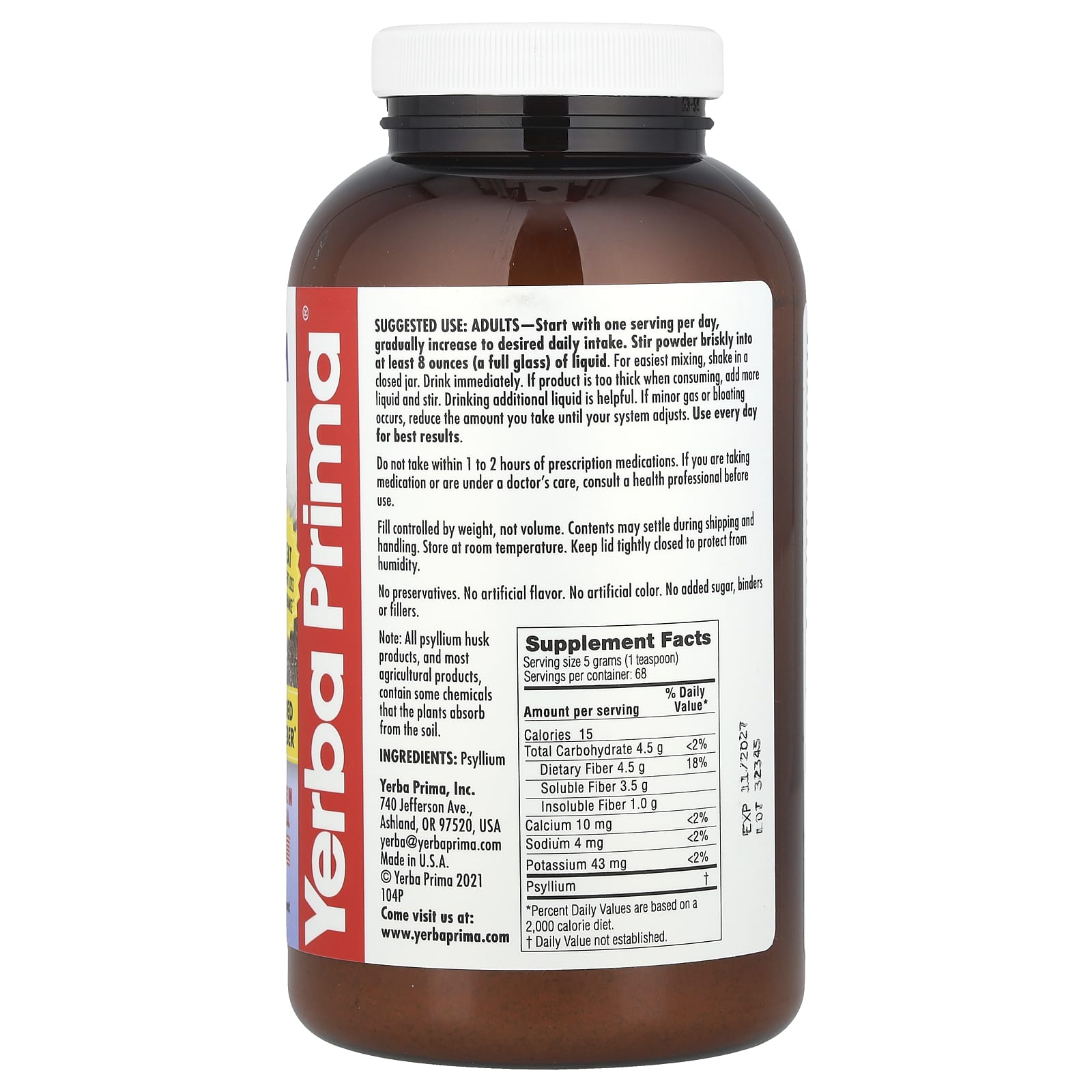 Yerba Prima, Psyllium Husks Powder, 12 oz (340 g) - Image 2