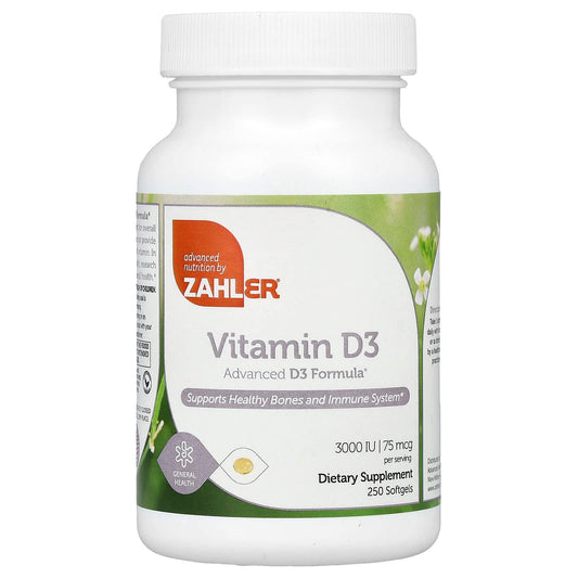 Zahler, Vitamin D3, Advanced D3 Formula, 75 mcg (3,000 IU) , 250 Softgels - Image 1