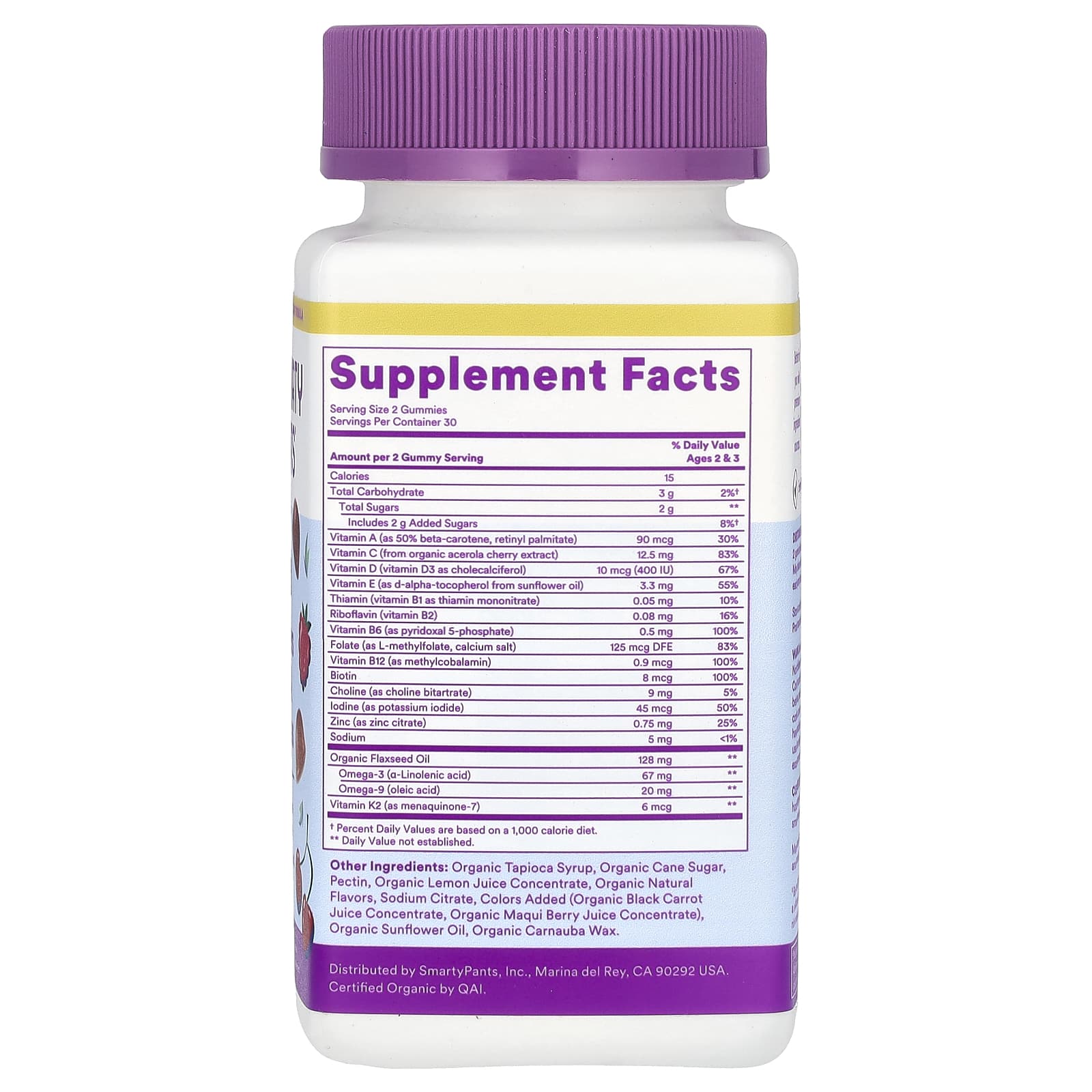 SmartyPants, Organic Toddlers Multi & Omegas Gummies, Cherry and Mixed Berry, 60 Organic Gummies - Image 2