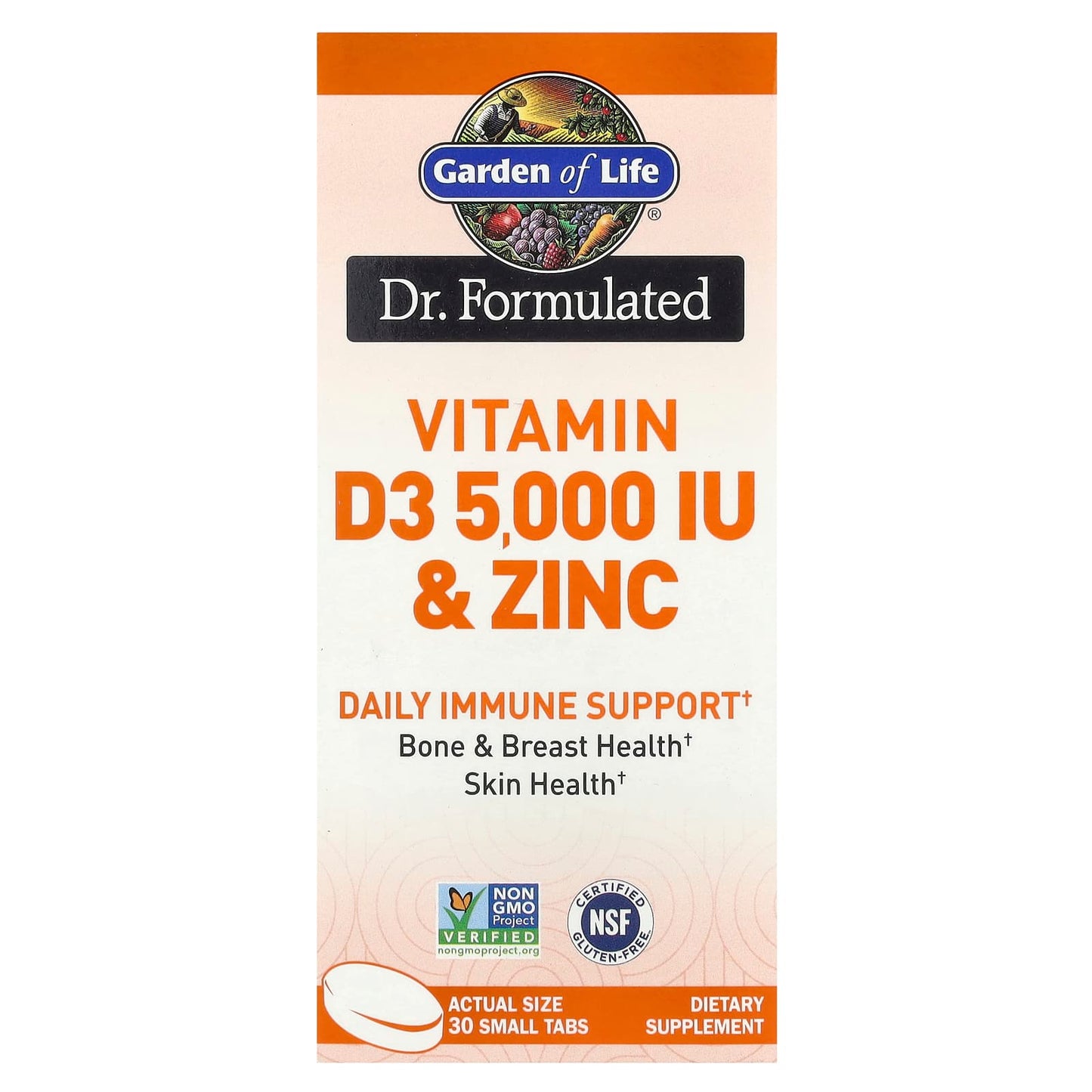 Garden of Life Vitamin D3 & Zinc Supplement, 30 Small Tablets - Image 1