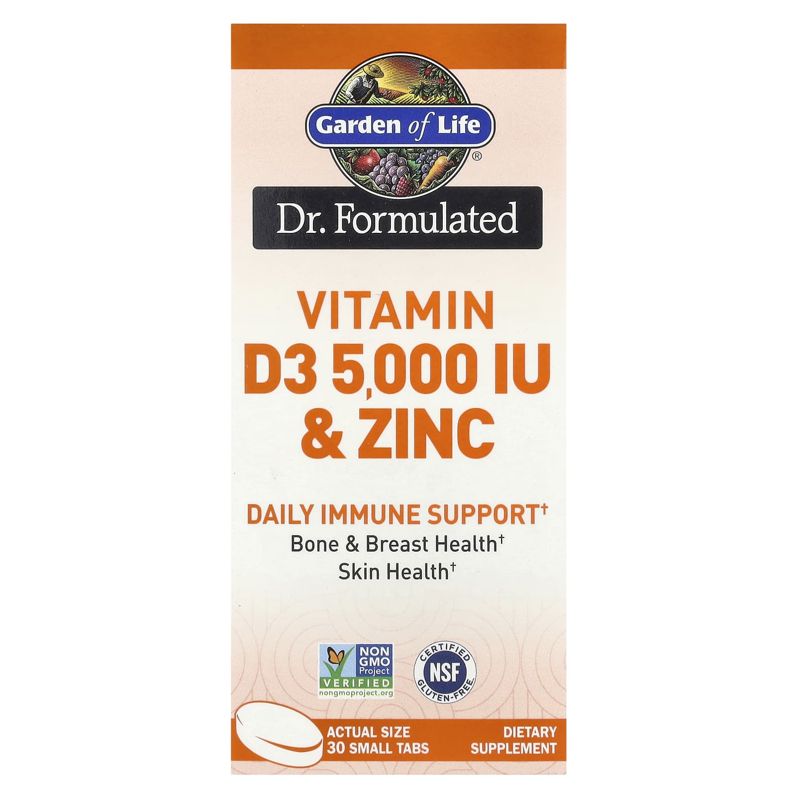 Garden of Life Vitamin D3 & Zinc Supplement, 30 Small Tablets - Image 1