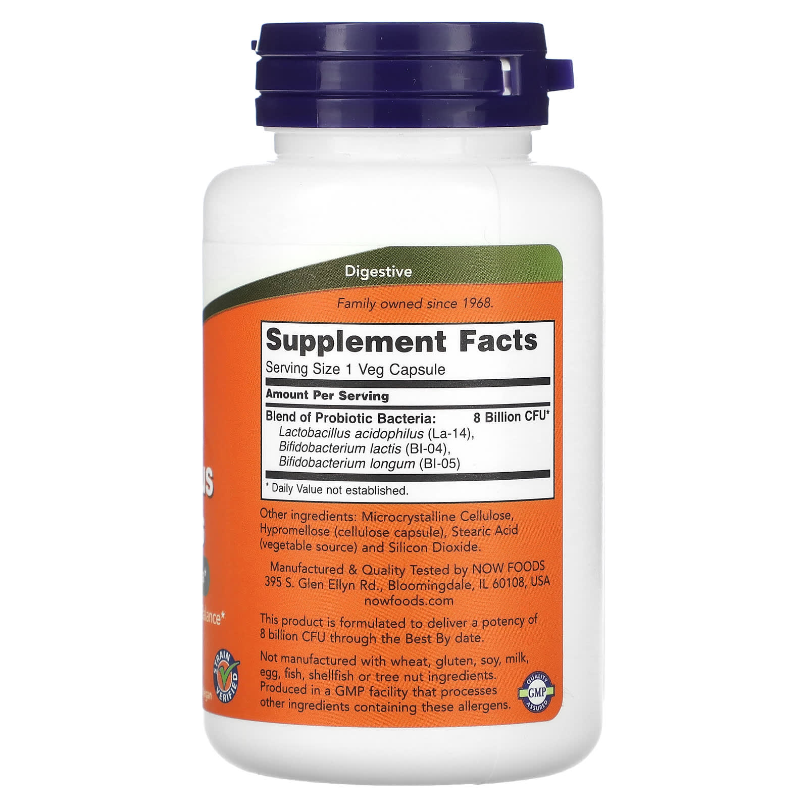 NOW Foods, 8 Billion Acidophilus & Bifidus, 120 Veg Capsules - Image 2