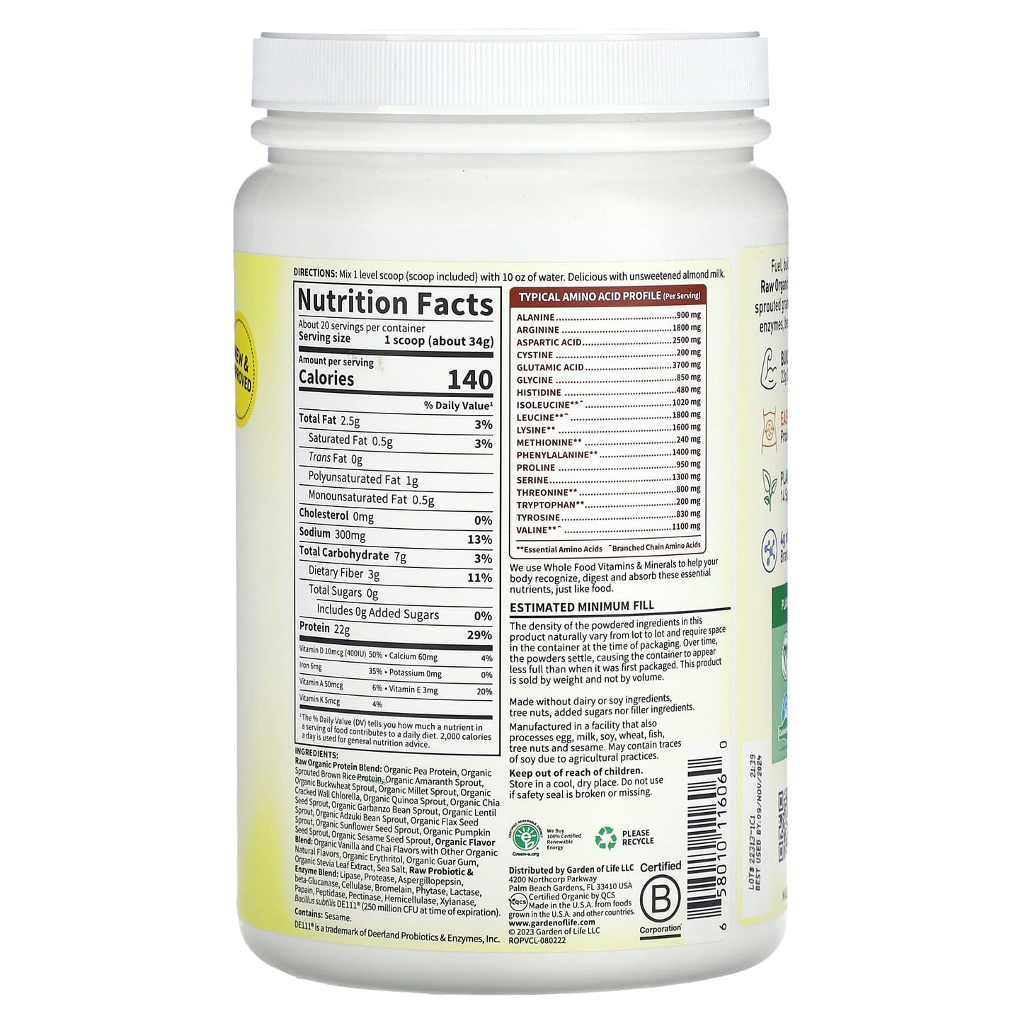 Garden of Life RAW Organic Vanilla Chai Protein Powder - Image 2