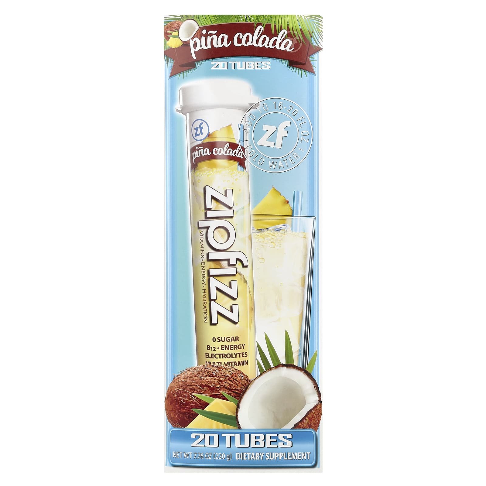 Zipfizz, Pina Colada, 20 Tubes, 0.39 oz (11 g) Each - Image 1