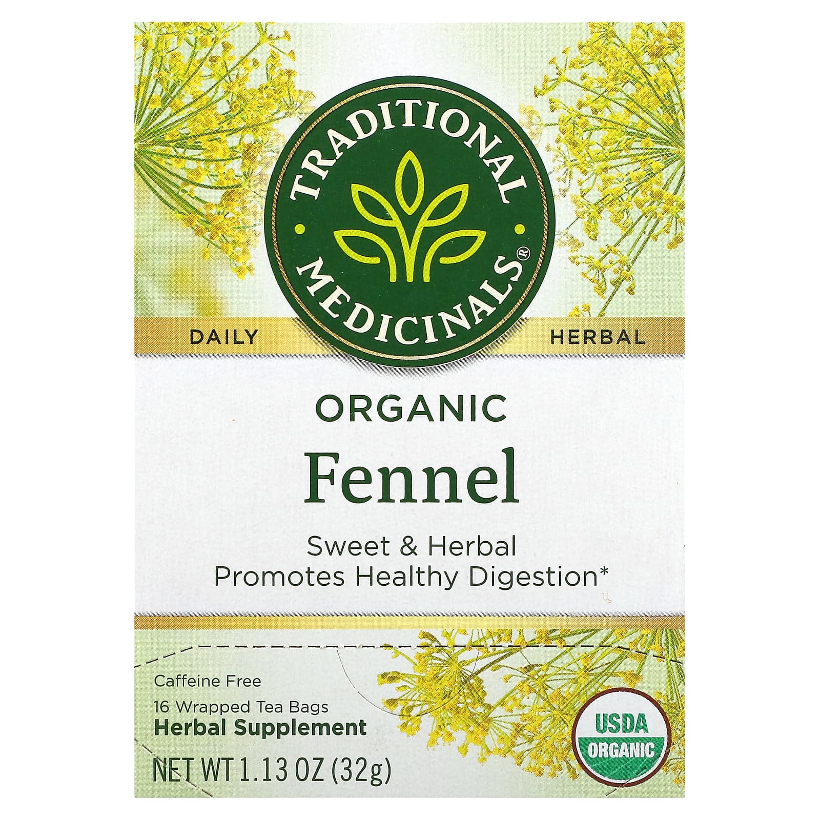 Traditional Medicinals, Organic Fennel, Caffeine Free, 16 Wrapped Tea Bags, 1.13 oz (32 g) - Image 1