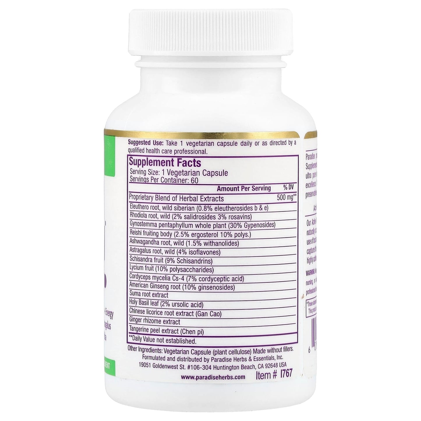 Paradise Herbs, Imperial Adaptogen, 60 Vegetarian Capsules - Image 2