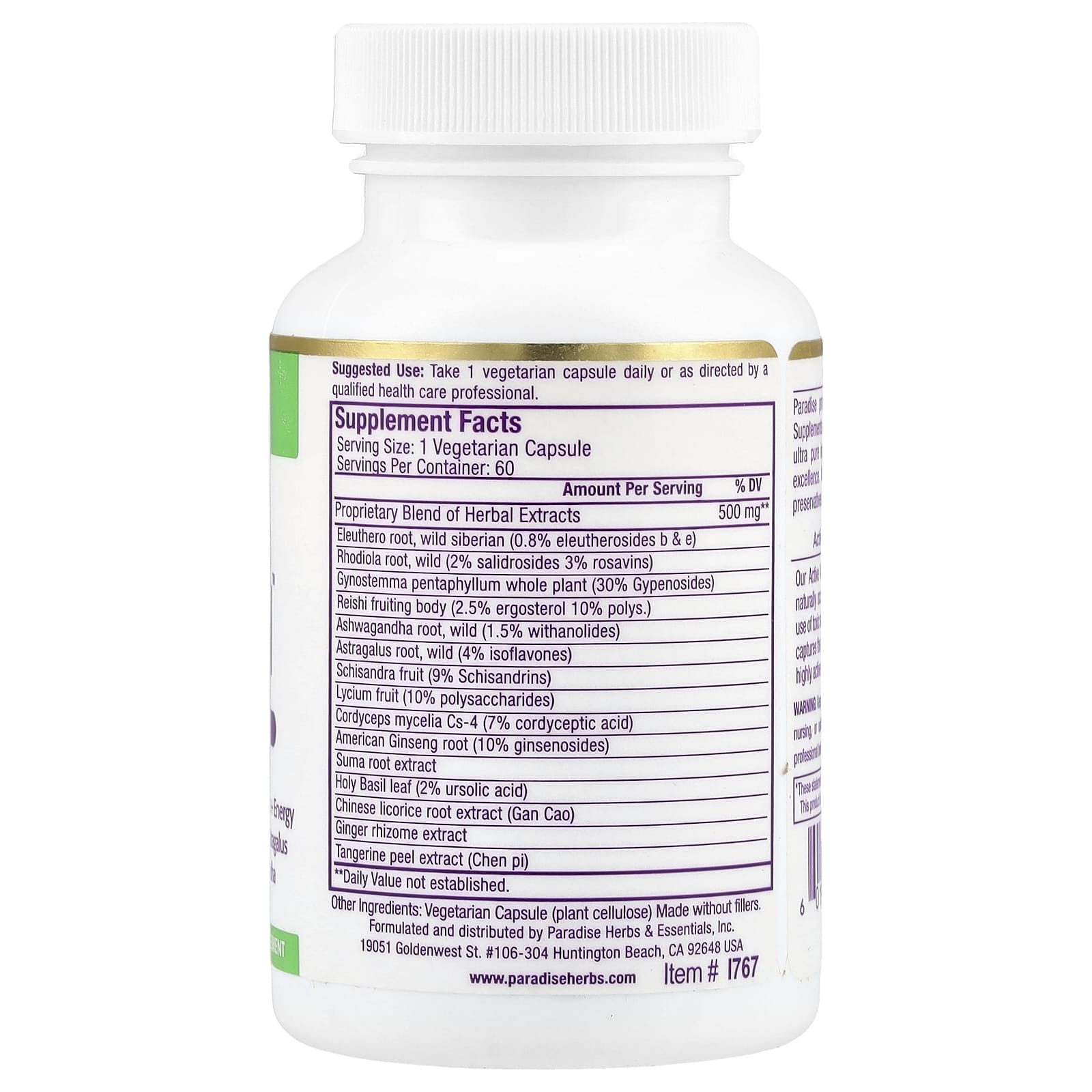 Paradise Herbs, Imperial Adaptogen, 60 Vegetarian Capsules - Image 2