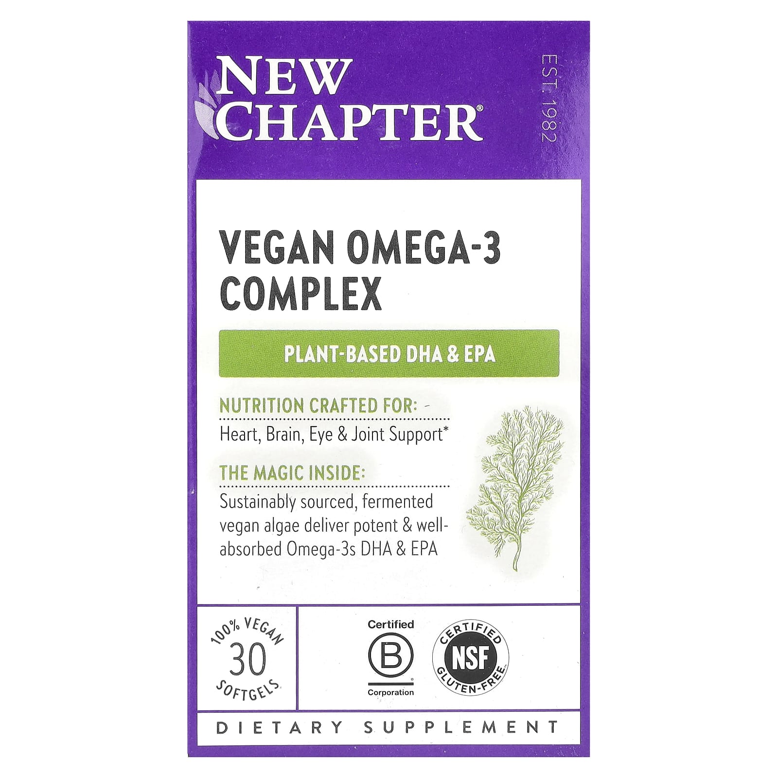 New Chapter, Vegan Omega-3 Complex, 30 Softgels - Image 1