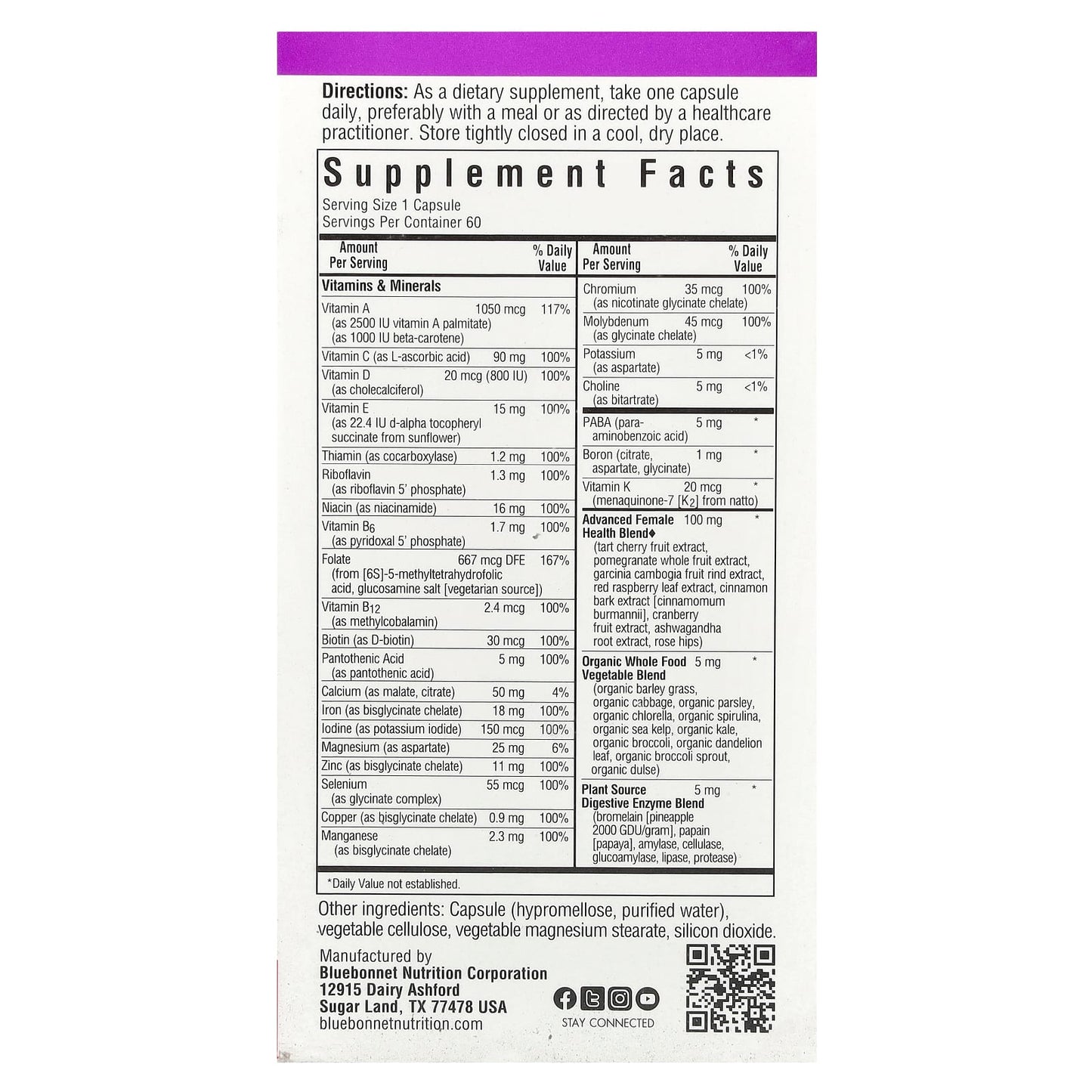 Whole Food-Based Multiple for Women by Bluebonnet Nutrition, 60 Capsules - Image 2