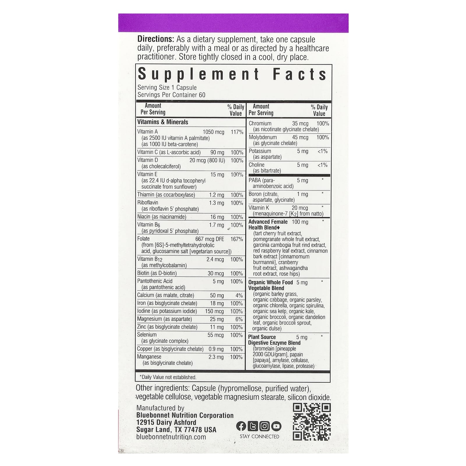 Whole Food-Based Multiple for Women by Bluebonnet Nutrition, 60 Capsules - Image 2