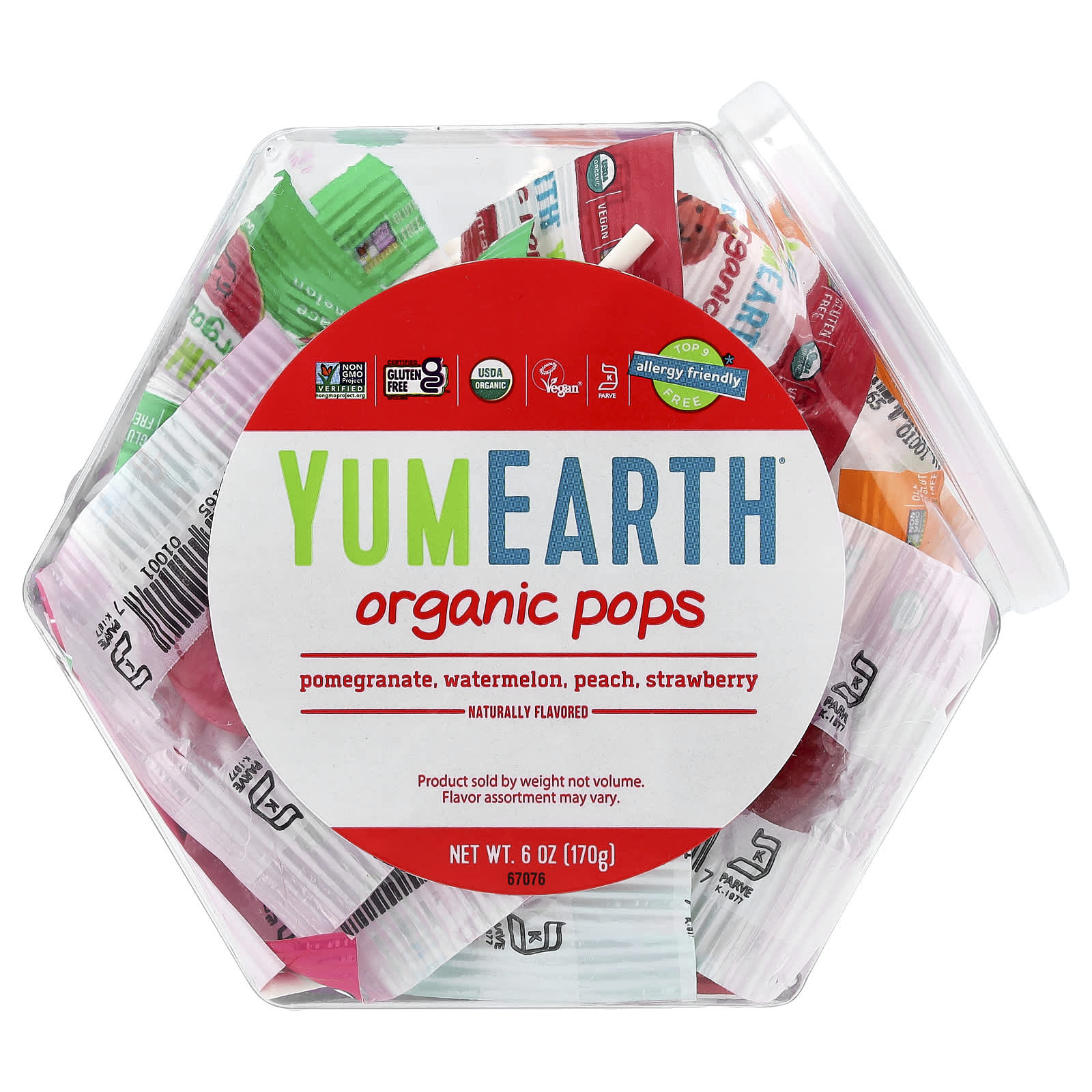 YumEarth, Organic Pops, Pomegranate, Watermelon, Peach, Strawberry , 6 oz (170 g) - Image 1