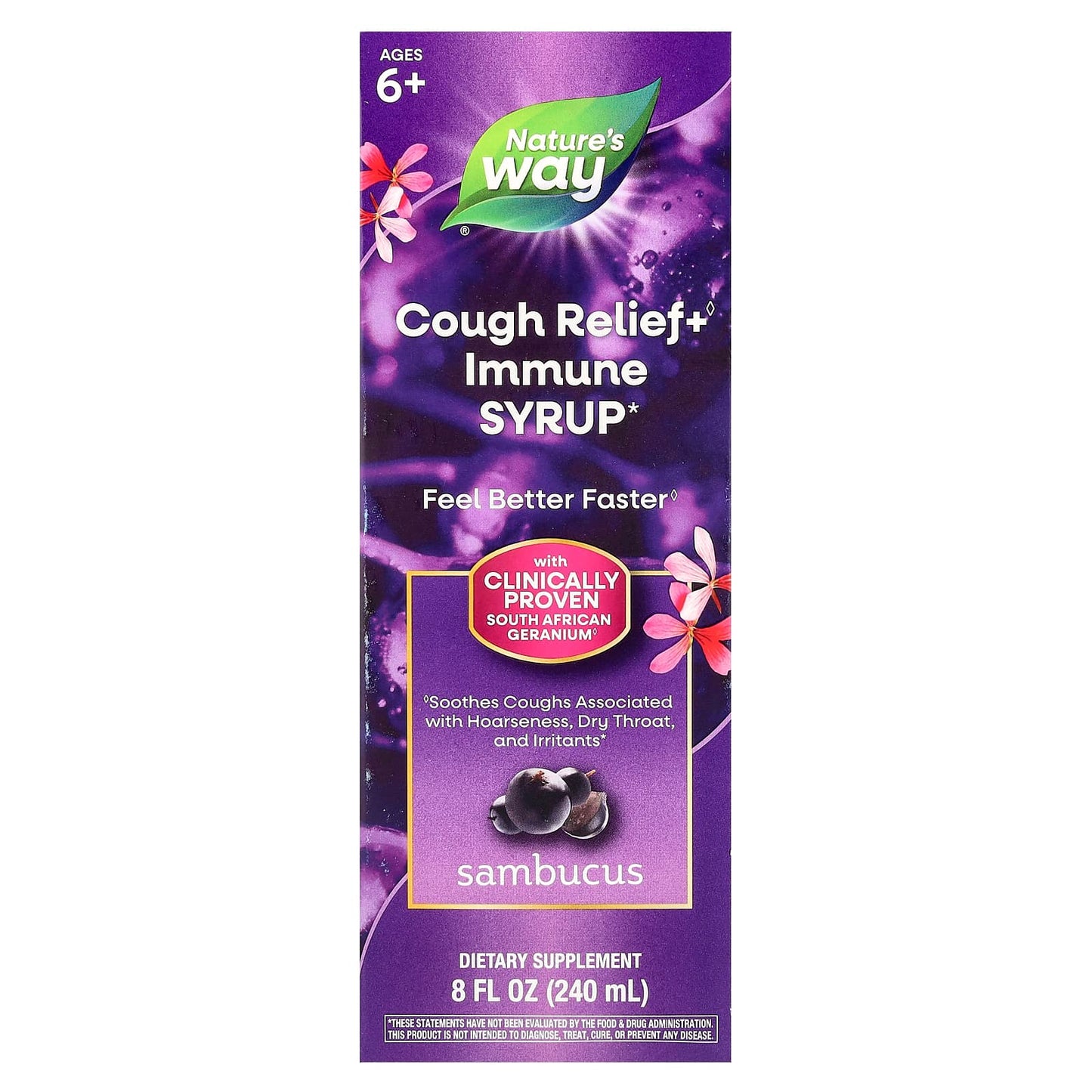Nature's Way, Cough Relief+ Immune Syrup, Ages 6+, Sambucus, 8 fl oz (240 ml) - Image 1