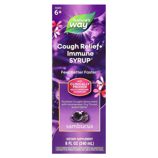 Nature's Way, Cough Relief+ Immune Syrup, Ages 6+, Sambucus, 8 fl oz (240 ml) - Image 1