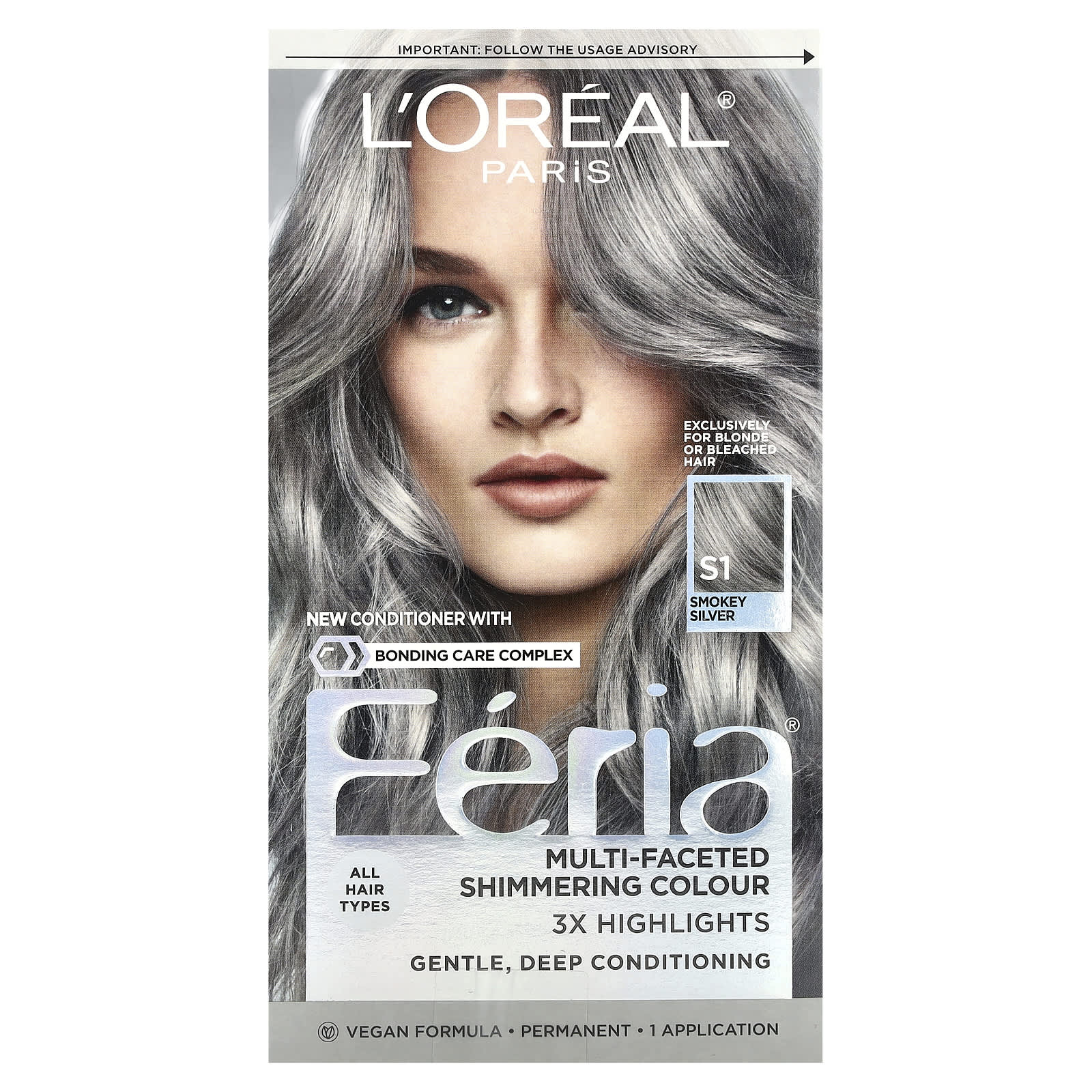 L'Oréal, Feria, Multi-Faceted Shimmering Colour,  S1 Smokey Silver, 1 Application - Image 1
