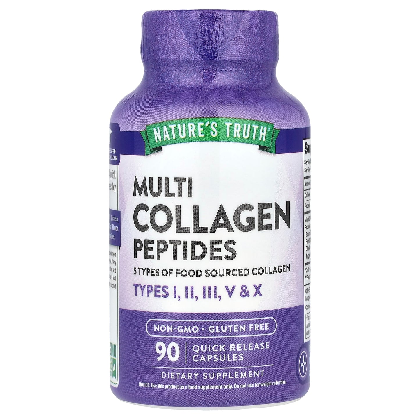 Nature's Truth, Multi Collagen Peptides, 90 Quick Release Capsules (500 mg per Capsule) - Image 1