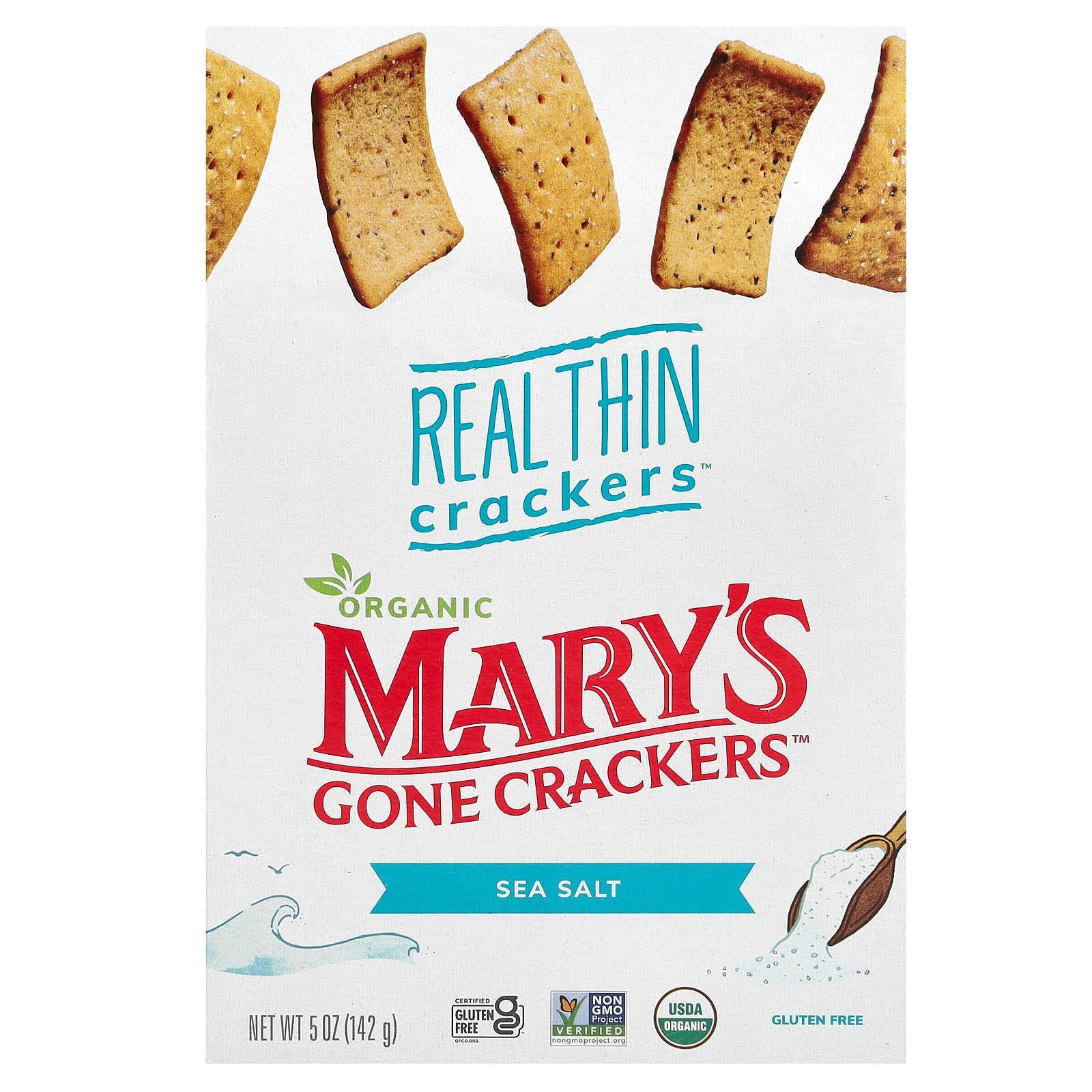 Mary's Gone Crackers, Organic Real Thin Crackers, Sea Salt, 5 oz (142 g) - Image 1