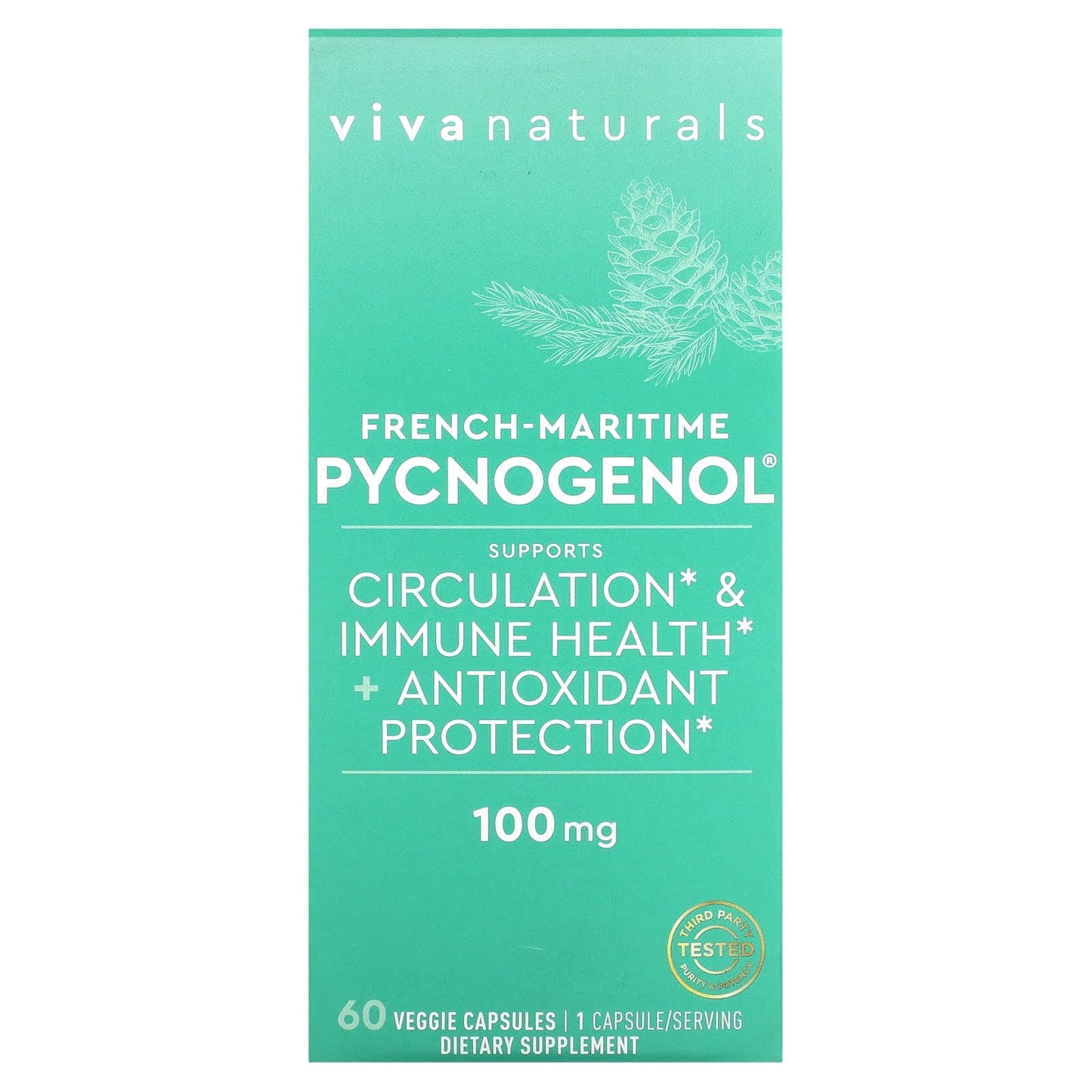 Viva Naturals, French-Maritime Pycnogenol, 100 mg, 60 Veggie Capsules - Image 1