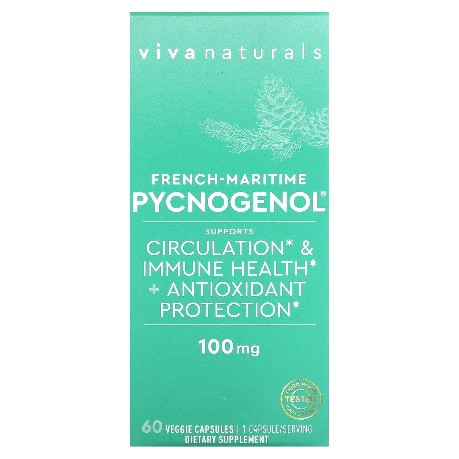 Viva Naturals, French-Maritime Pycnogenol, 100 mg, 60 Veggie Capsules - Image 1