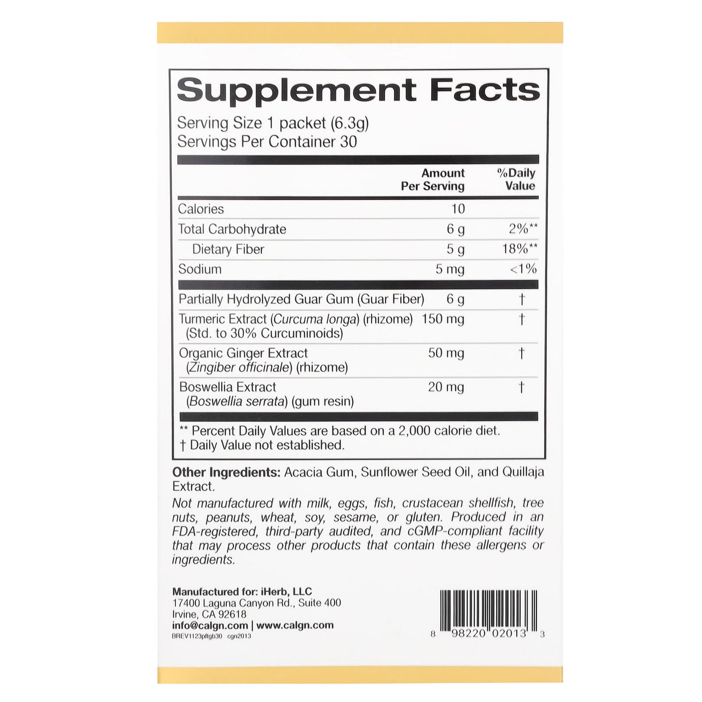California Gold Nutrition - Prebiotic Fiber Plus Turmeric & Ginger Supplement, 30 Packets - Image 2