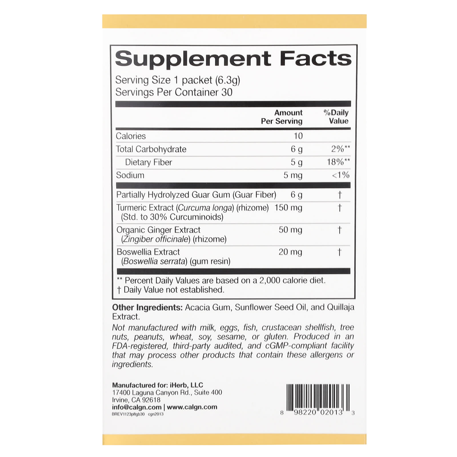 California Gold Nutrition - Prebiotic Fiber Plus Turmeric & Ginger Supplement, 30 Packets - Image 2